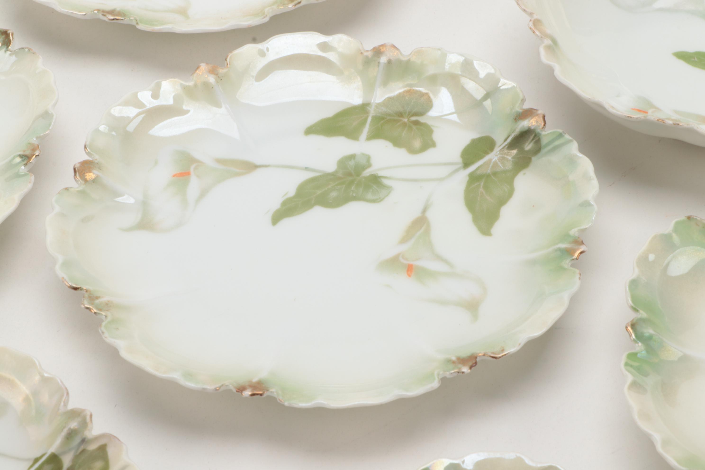 Reinhold Schlegelmilch Calla Lily Decorated Porcelain Dessert Bowls and Plates