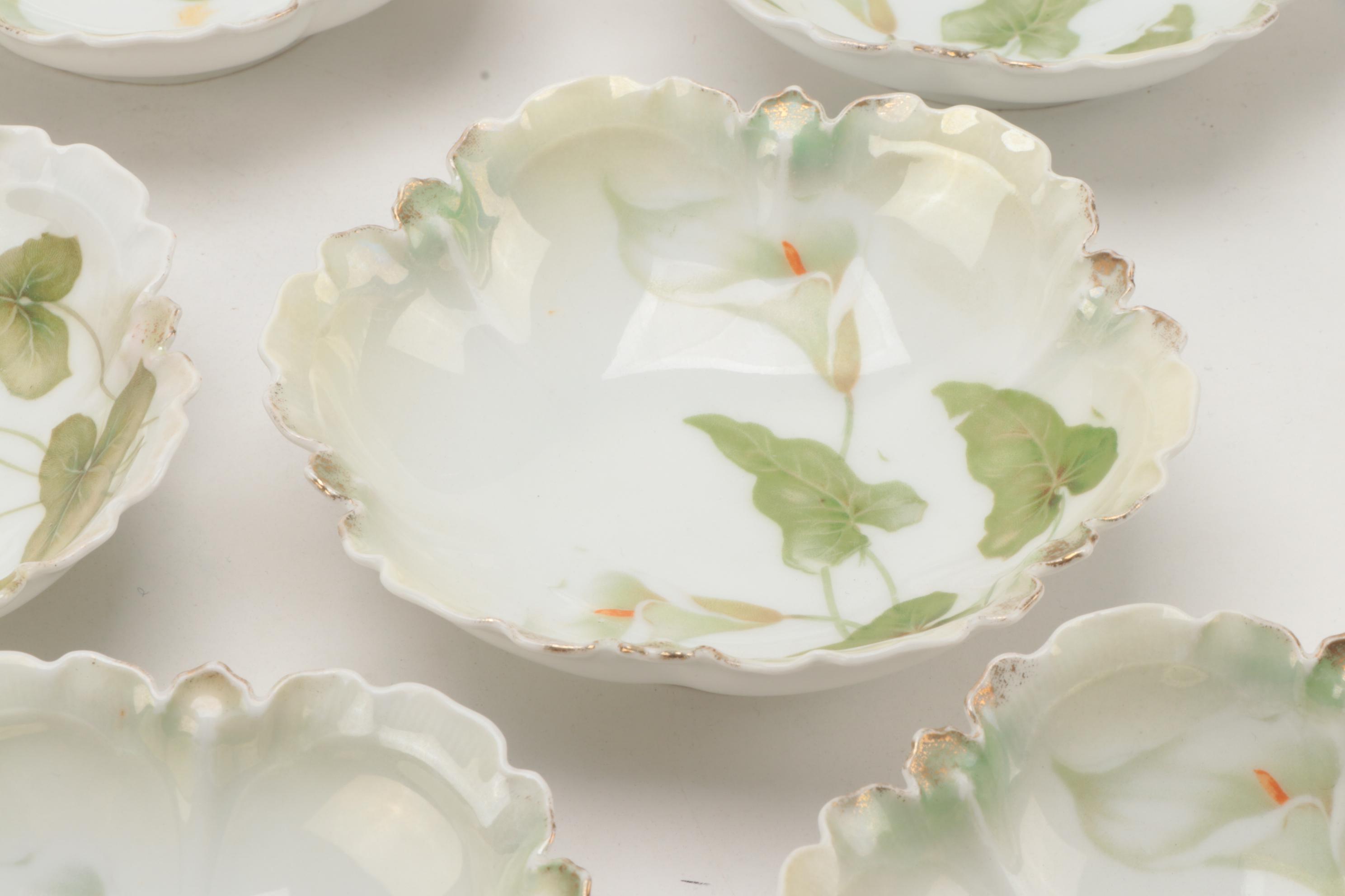 Reinhold Schlegelmilch Calla Lily Decorated Porcelain Dessert Bowls and Plates