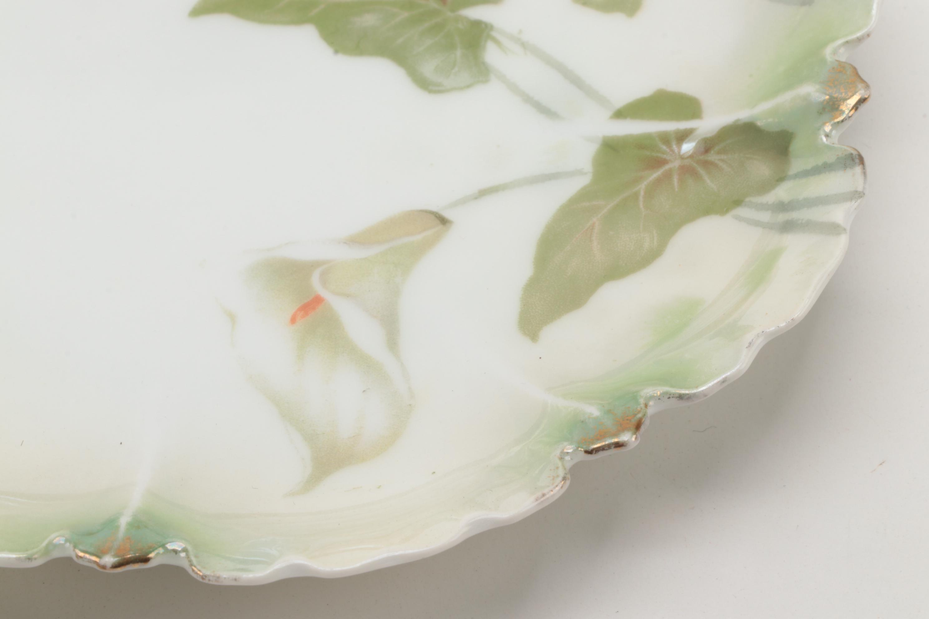 Reinhold Schlegelmilch Calla Lily Decorated Porcelain Dessert Bowls and Plates