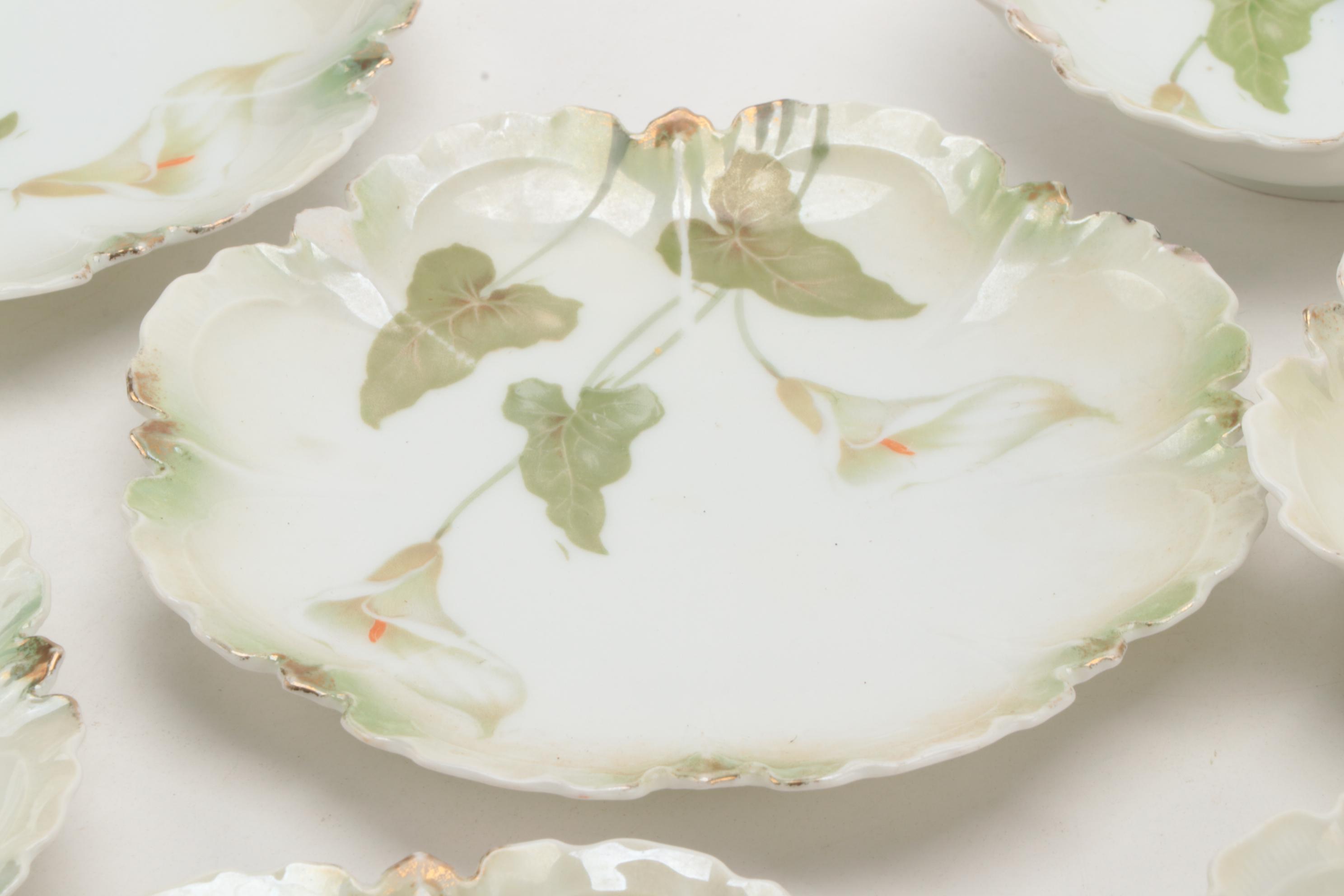Reinhold Schlegelmilch Calla Lily Decorated Porcelain Dessert Bowls and Plates