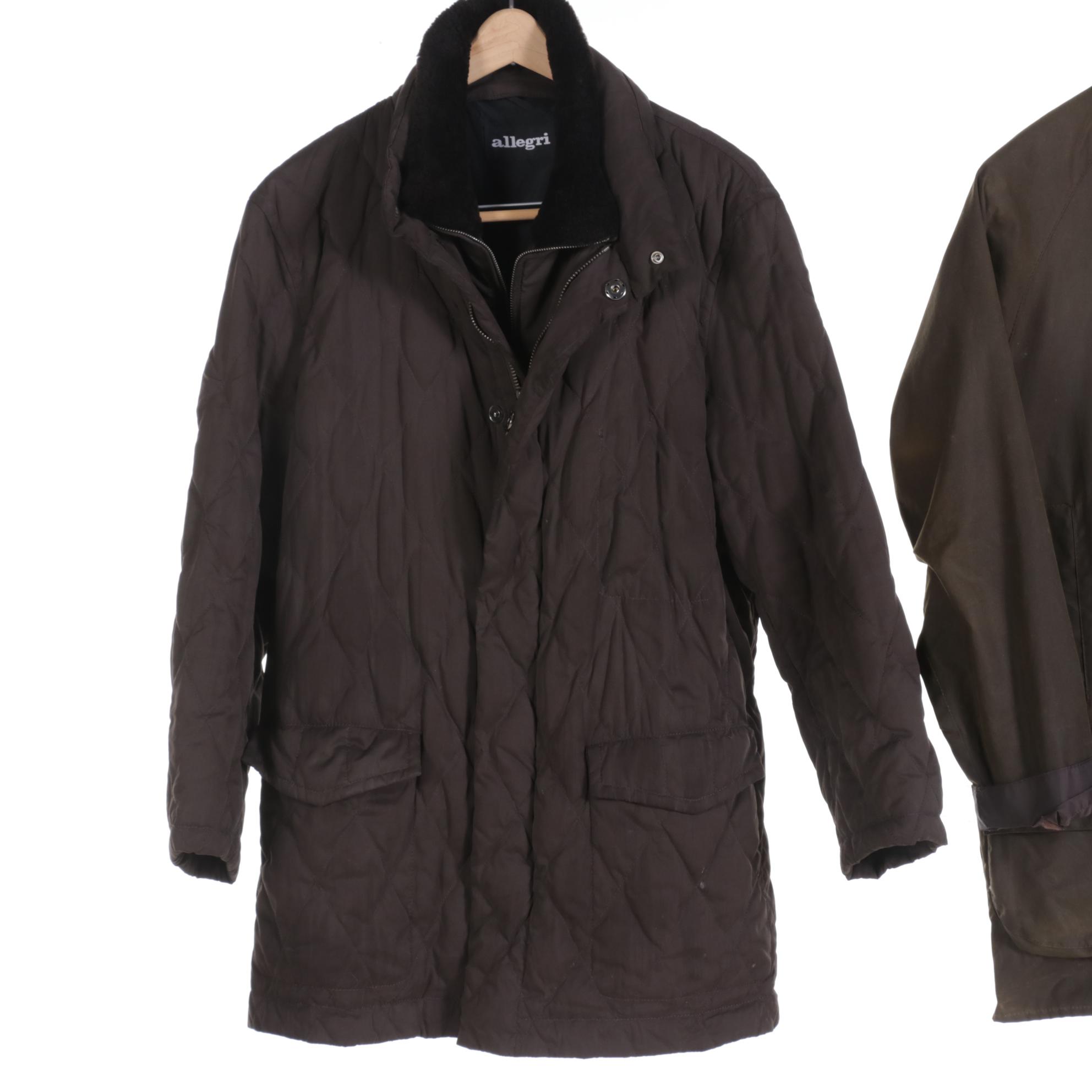 Barbour and Allegri Men's Jackets Featuring Goose Down and Waxed Cotton