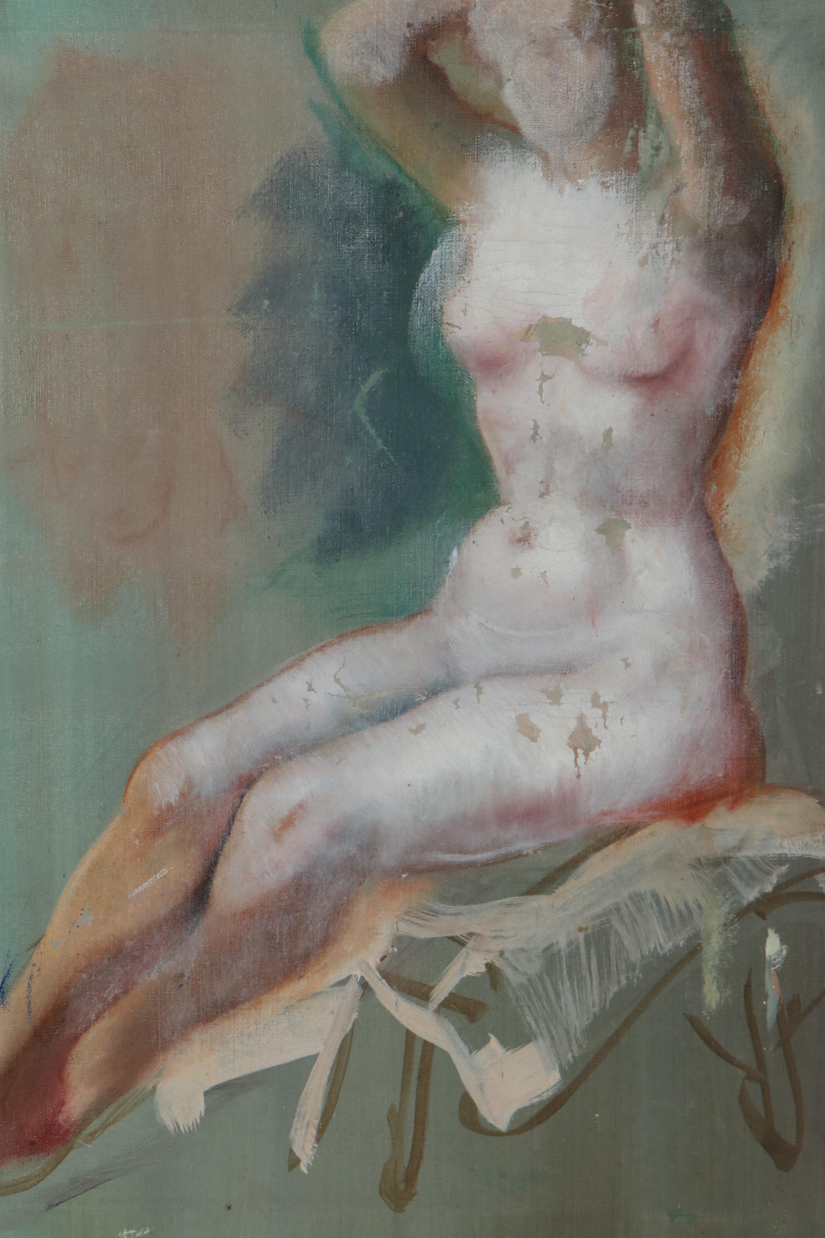 Ruby Stone Markham Oil Painting of Seated Nude, Early 20th Century