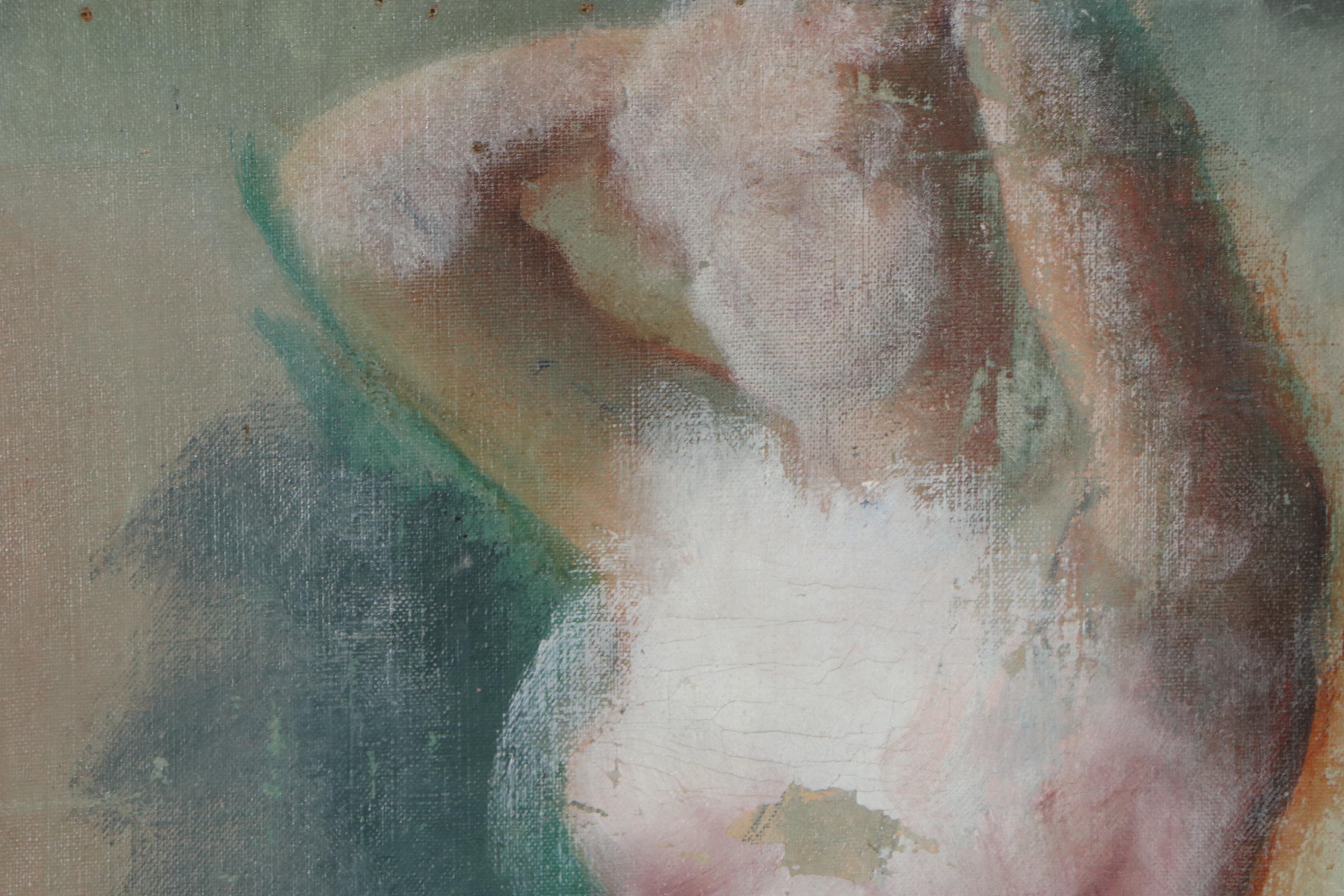 Ruby Stone Markham Oil Painting of Seated Nude, Early 20th Century
