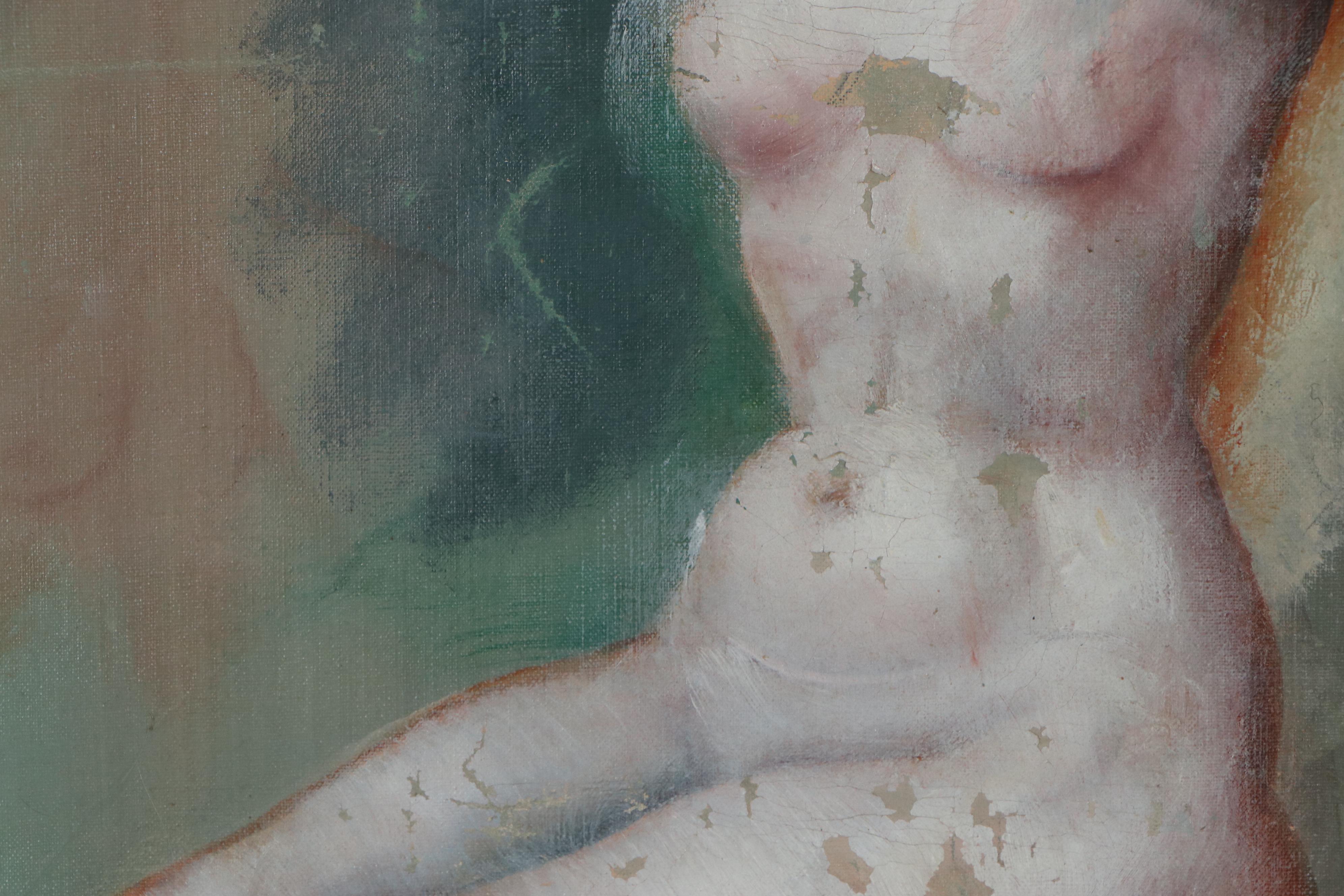 Ruby Stone Markham Oil Painting of Seated Nude, Early 20th Century