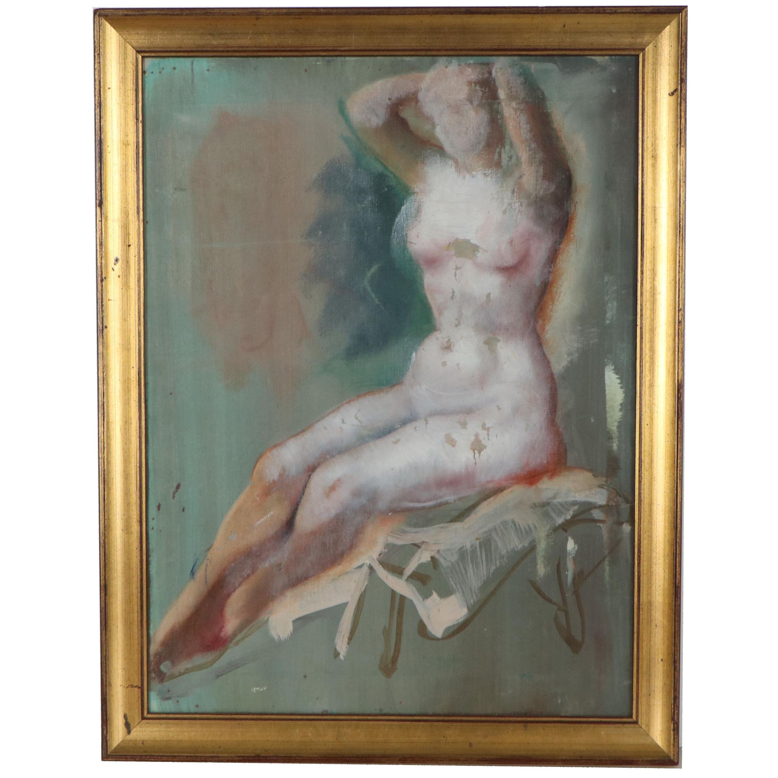 Ruby Stone Markham Oil Painting of Seated Nude, Early 20th Century