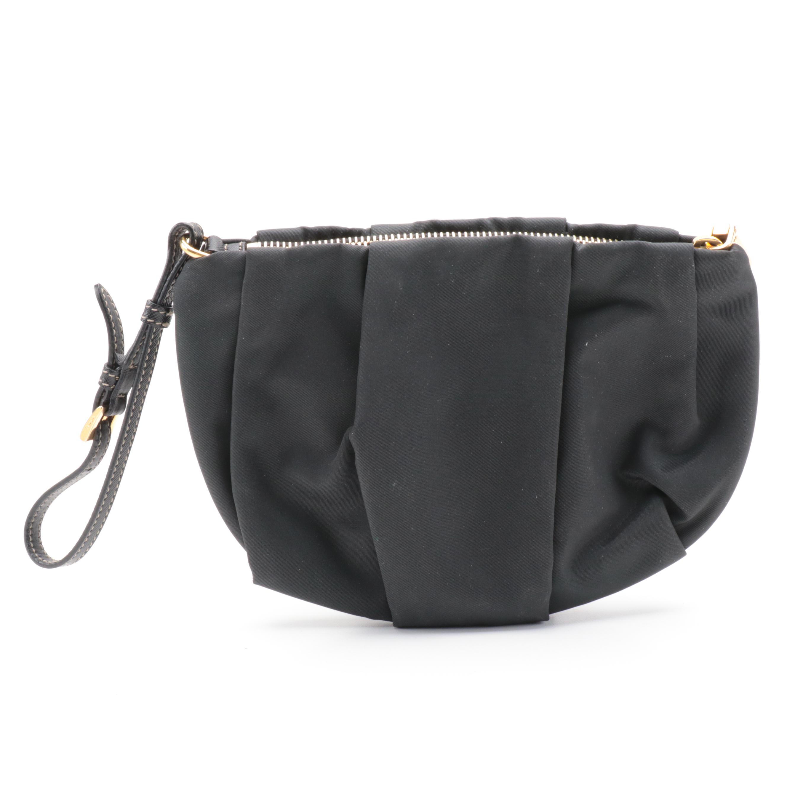 Prada Black Pleated Tessuto Nylon Wristlet