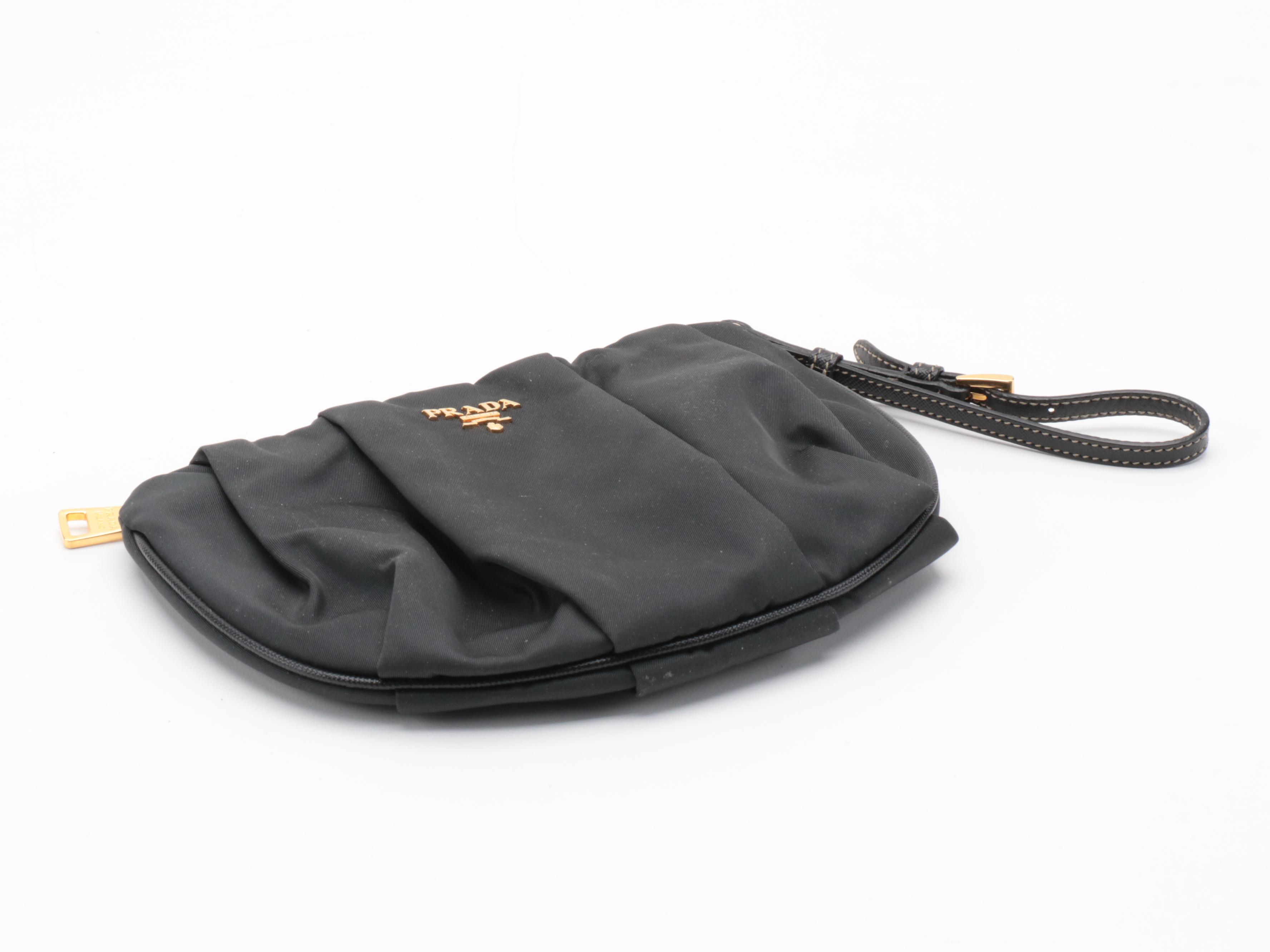Prada Black Pleated Tessuto Nylon Wristlet