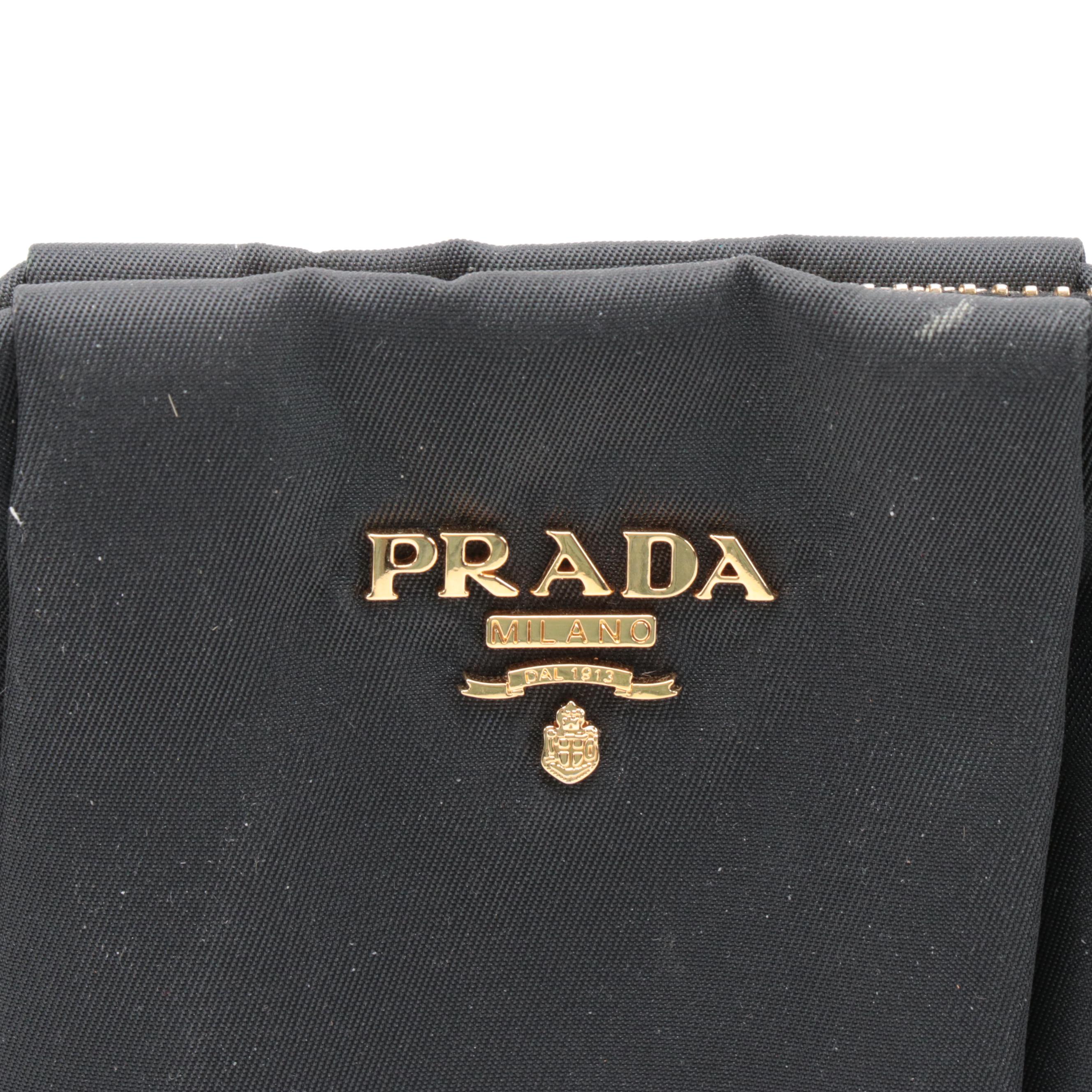 Prada Black Pleated Tessuto Nylon Wristlet