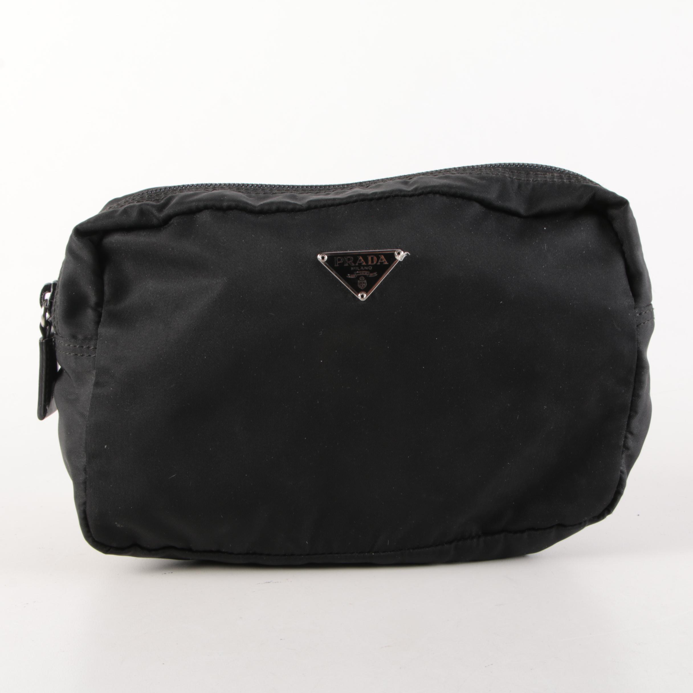 Prada Pink Quilted and Black Tessuto Accessory Pouches