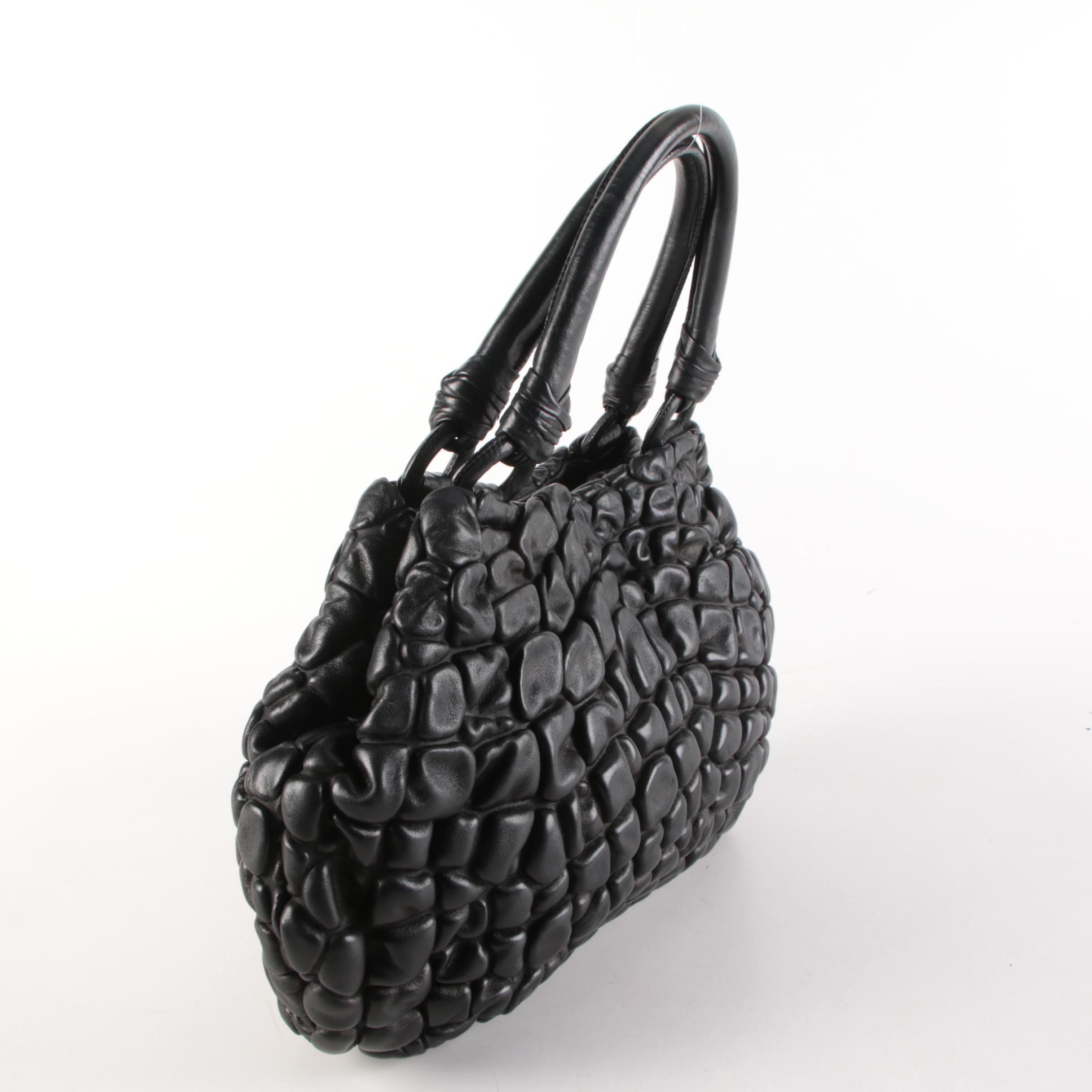 Prada Satchel in Black Embossed Croc Bubble Leather