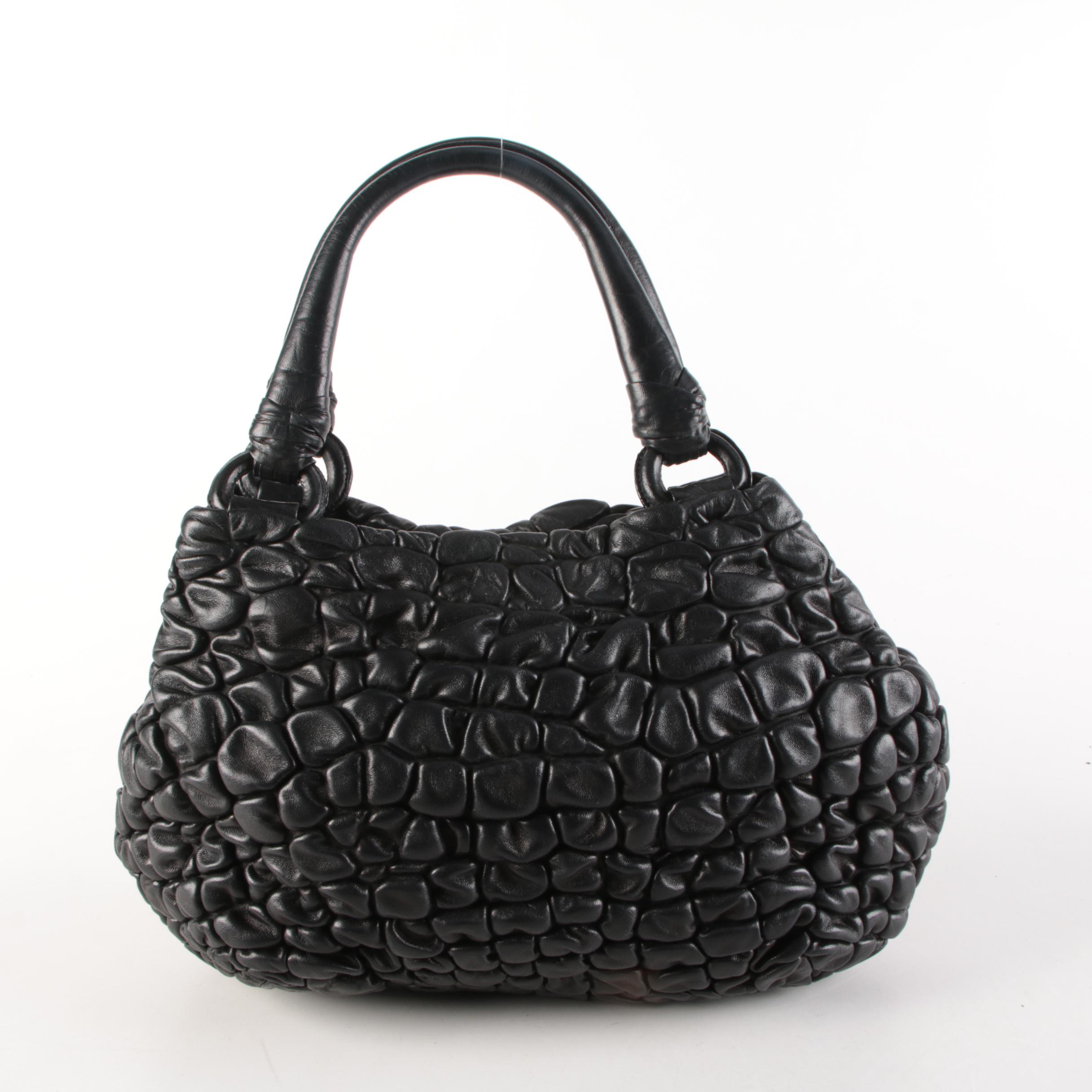 Prada Satchel in Black Embossed Croc Bubble Leather