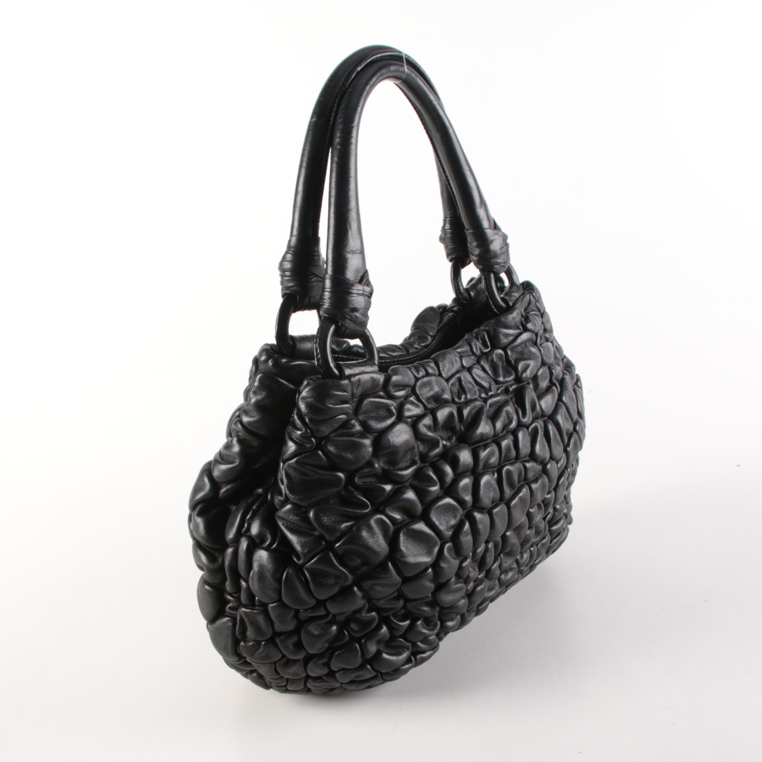Prada Satchel in Black Embossed Croc Bubble Leather