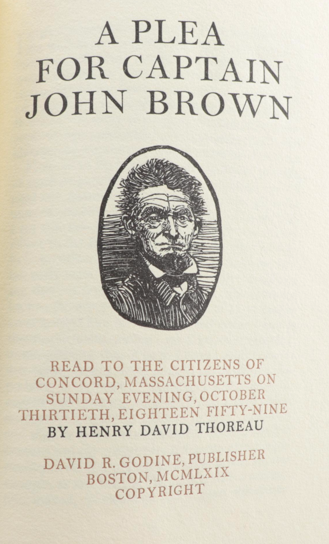 Limited Edition "A Plea for Captain John Brown" by Henry David Thoreau, 1969