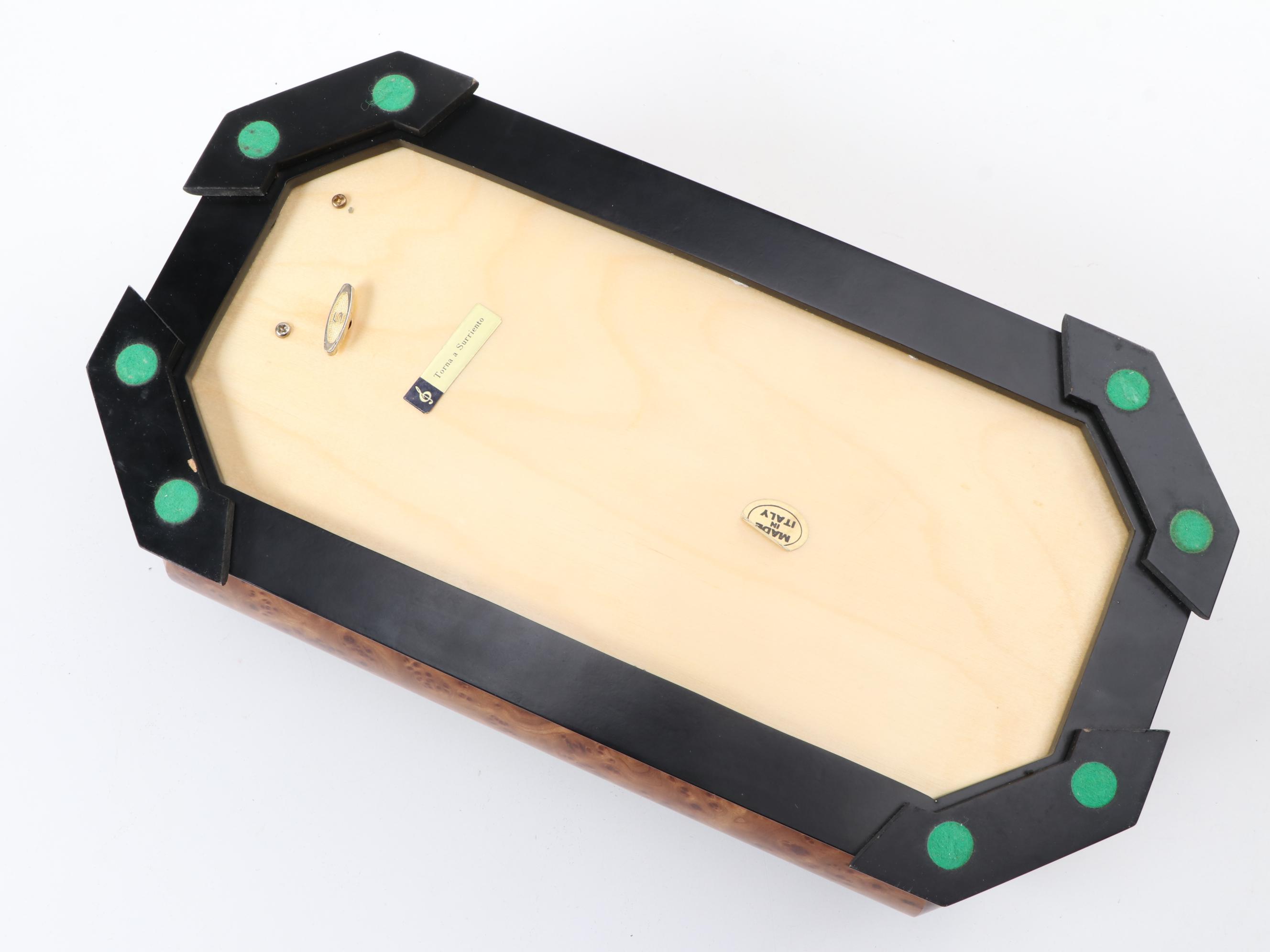 Italian Burl Wood and Marquetry Inlaid Musical Jewelry Box