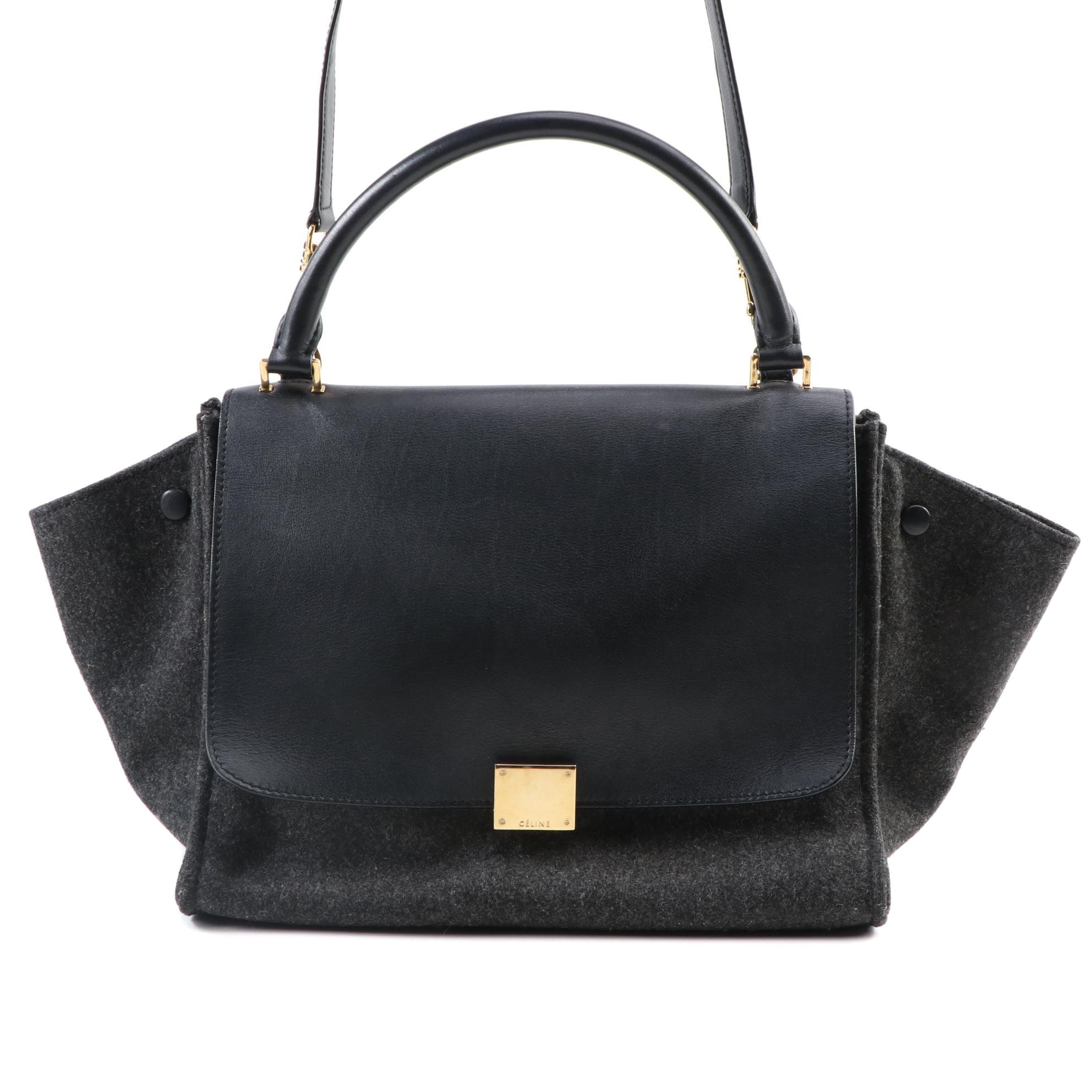 Céline Trapeze Bag in Heather Gray and Black Leather