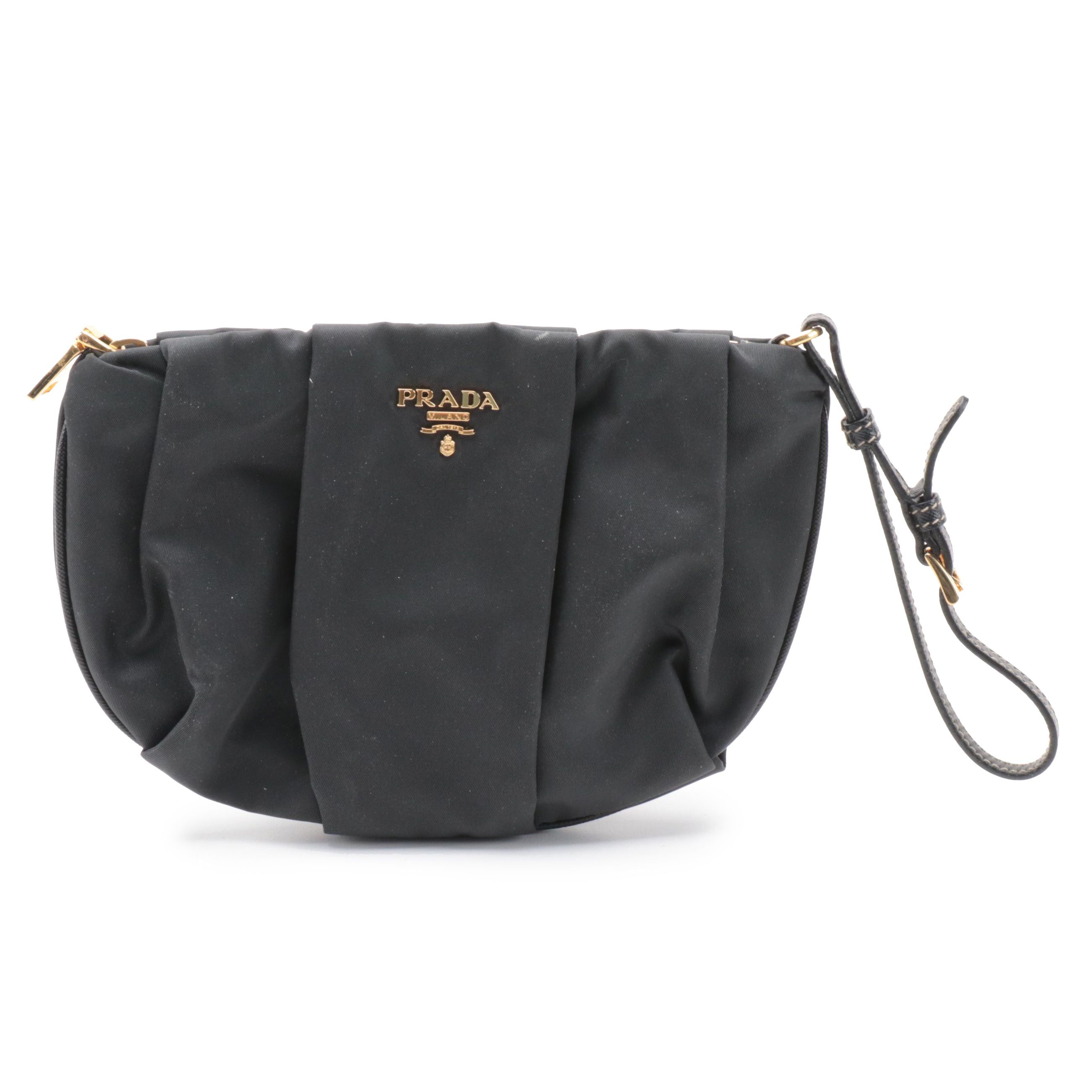 Prada Black Pleated Tessuto Nylon Wristlet