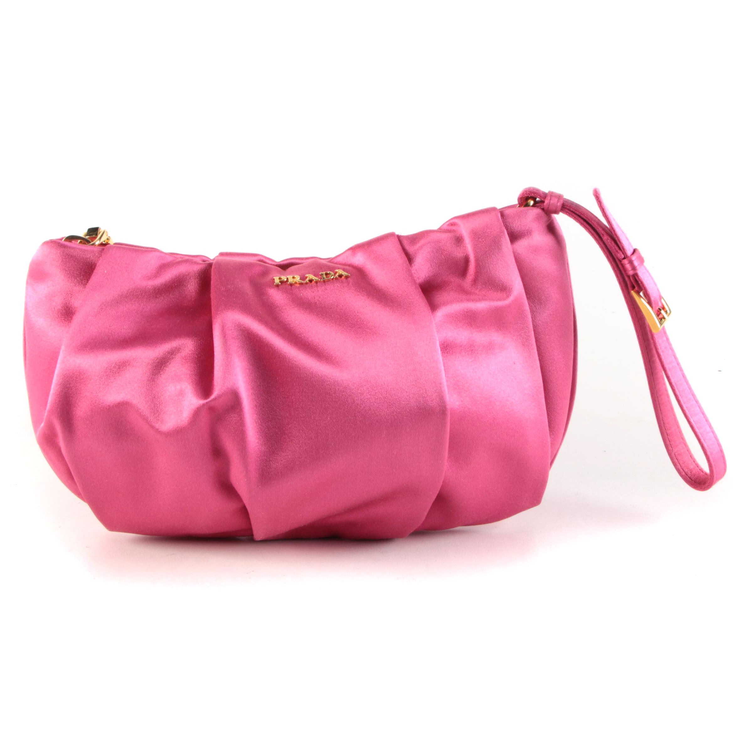 Prada Fuxia Raso Wristlet Clutch Bag