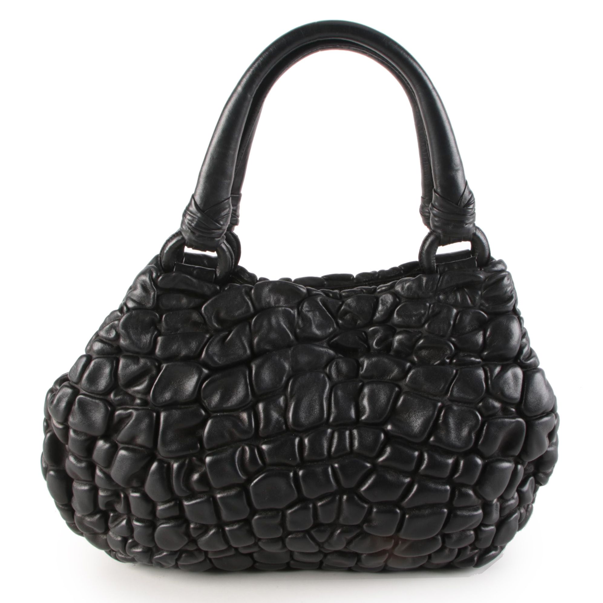 Prada Satchel in Black Embossed Croc Bubble Leather