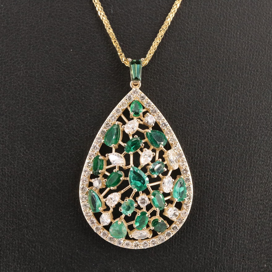 14K 2.94 CTW Diamond and Emerald Pendant Necklace