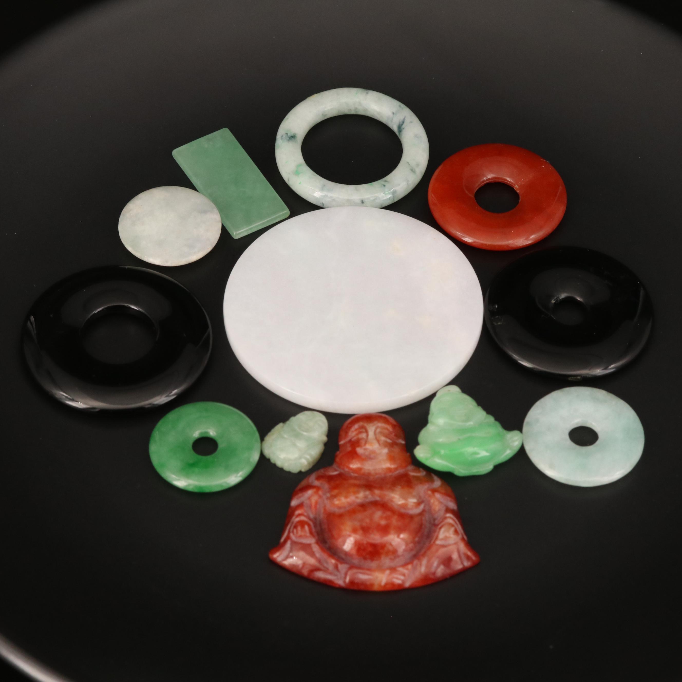 Loose Bi, Tablet, Round and Carved Jadeite and Onyx Selection