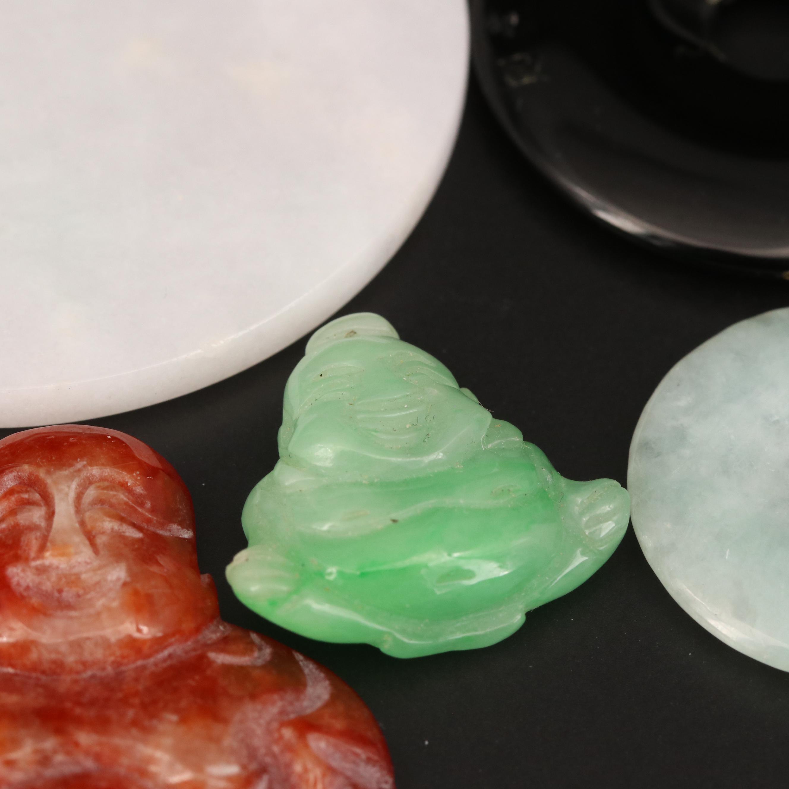 Loose Bi, Tablet, Round and Carved Jadeite and Onyx Selection