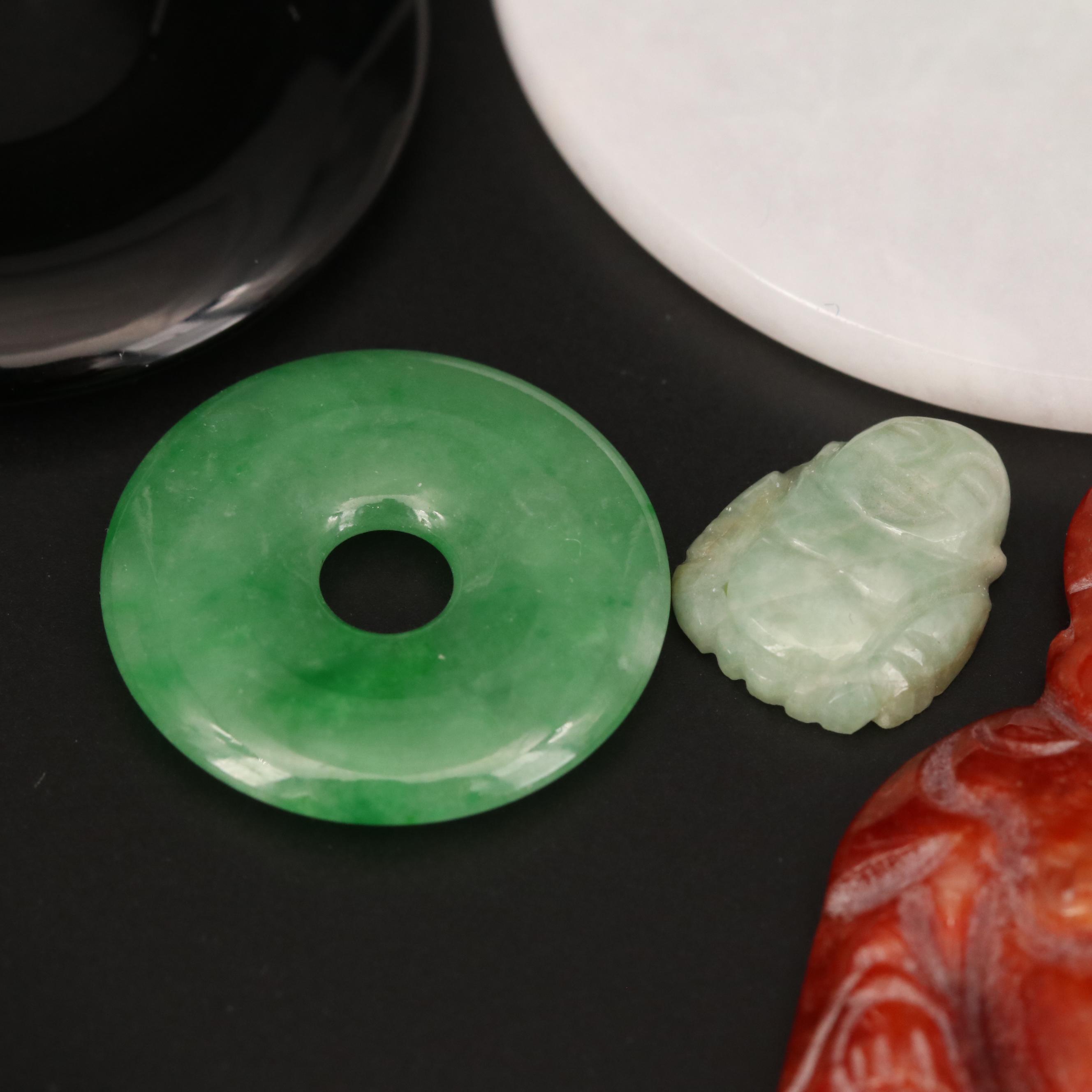 Loose Bi, Tablet, Round and Carved Jadeite and Onyx Selection