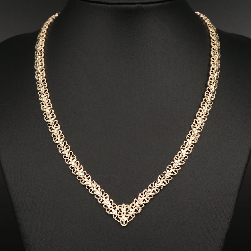 14K Diamond Cut Necklace with Scroll Design