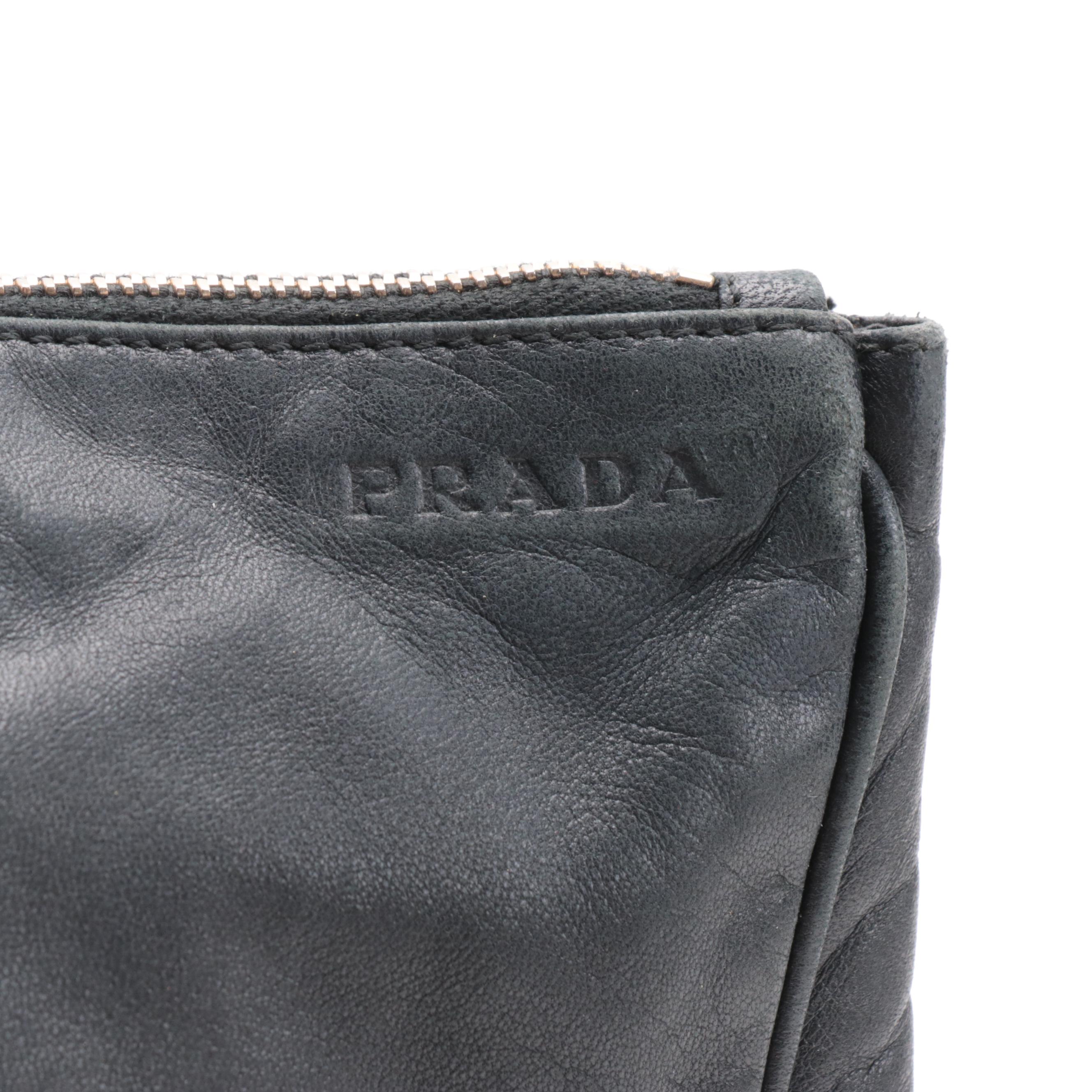 Prada Locking Shoulder Tote in Nero Daino Leather