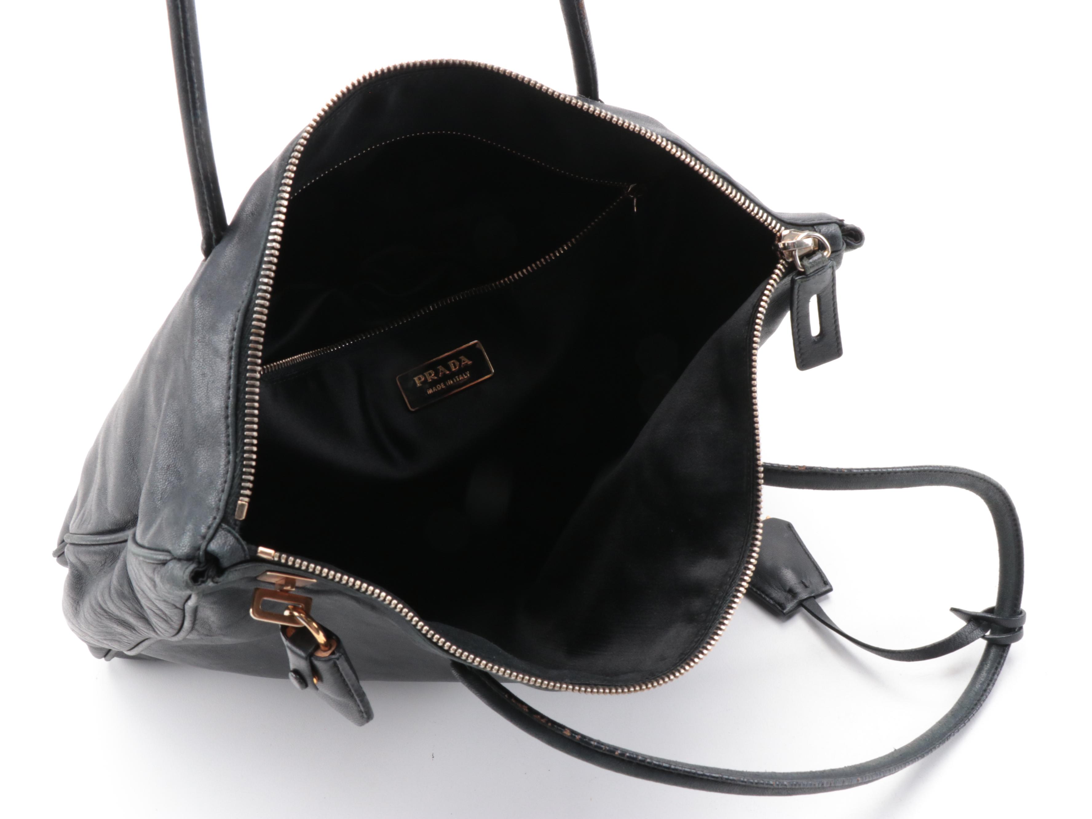Prada Locking Shoulder Tote in Nero Daino Leather