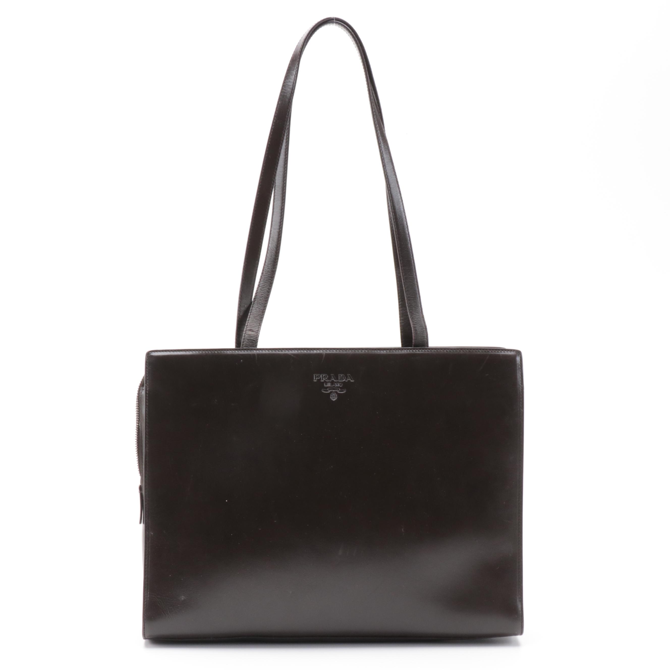 Prada Dark Brown Leather Shoulder Tote