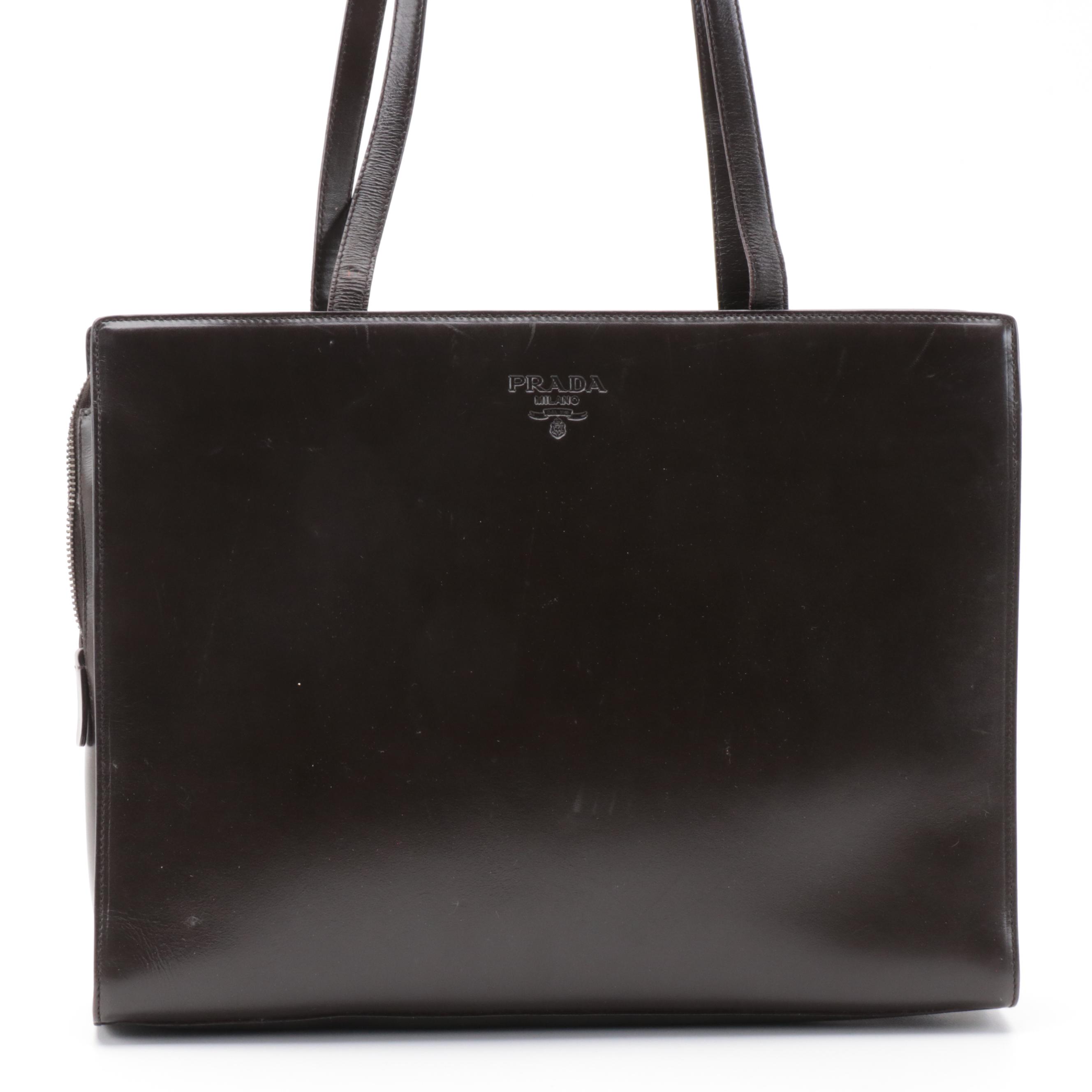 Prada Dark Brown Leather Shoulder Tote