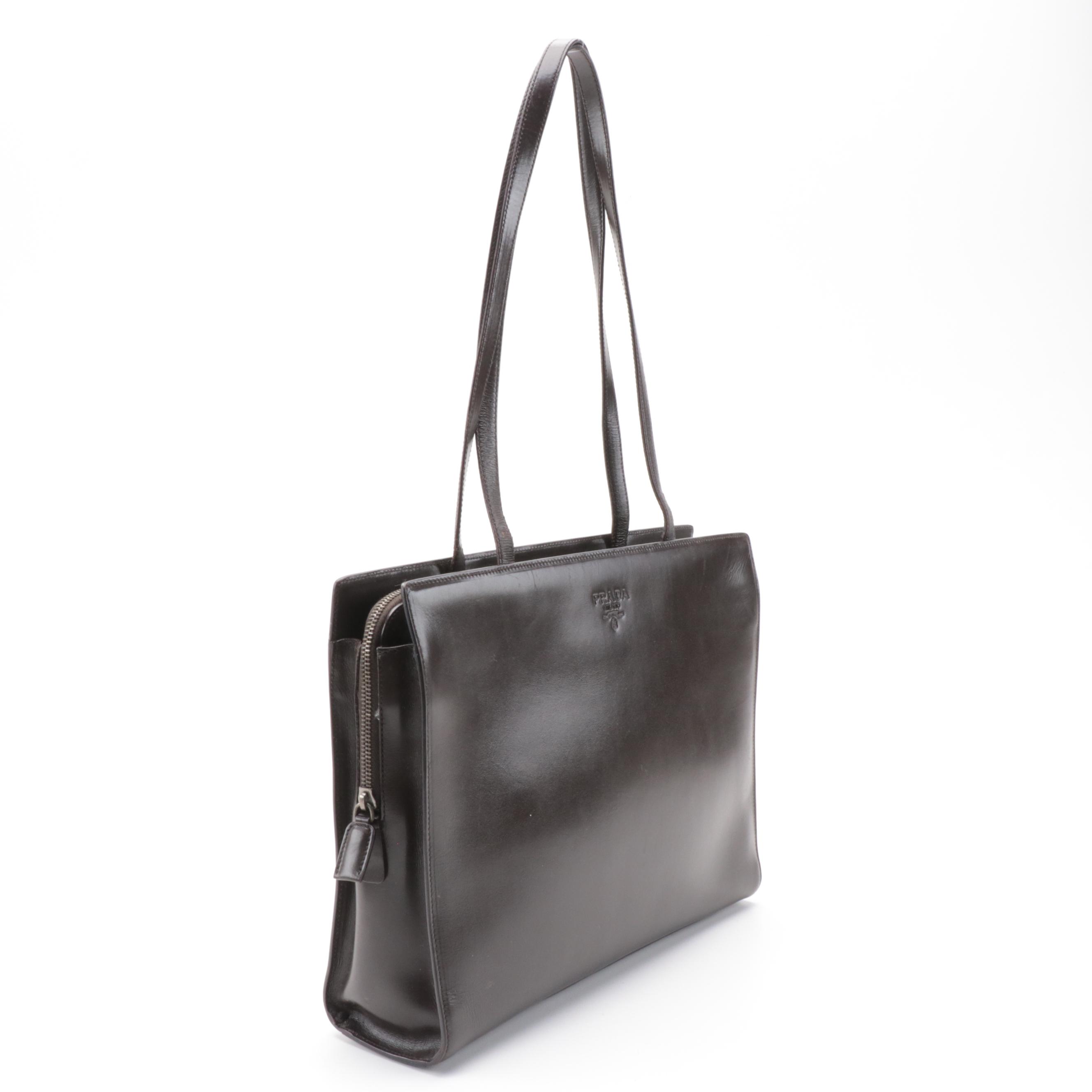 Prada Dark Brown Leather Shoulder Tote