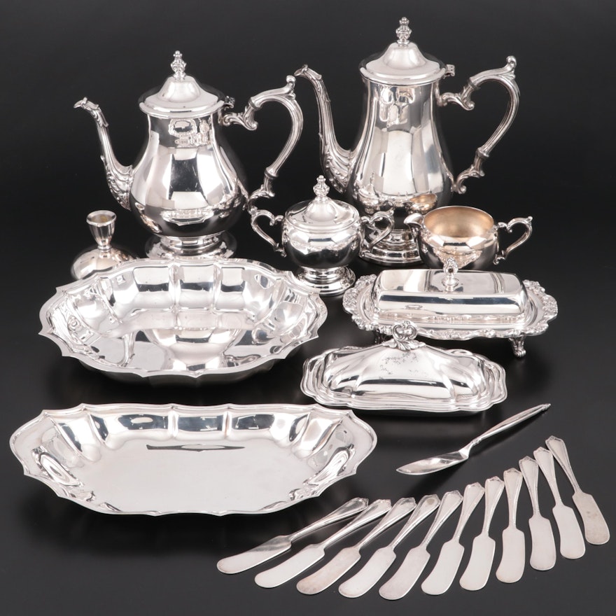 Silver Plate Coffee and Tea Pots with Serveware