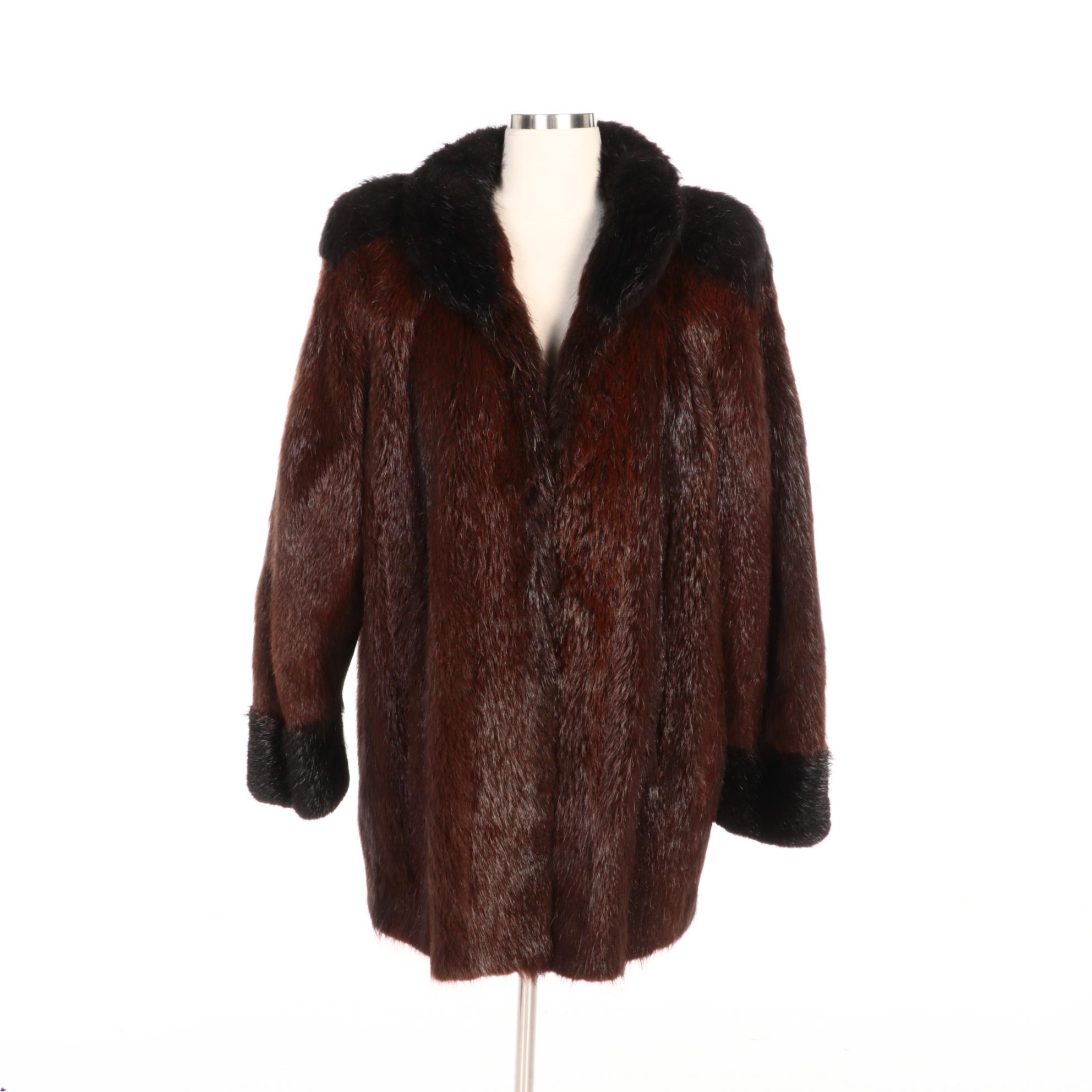 Yves Saint Laurent Beaver Fur Coat for Dennis Furs with Saks Fifth Avenue Gloves