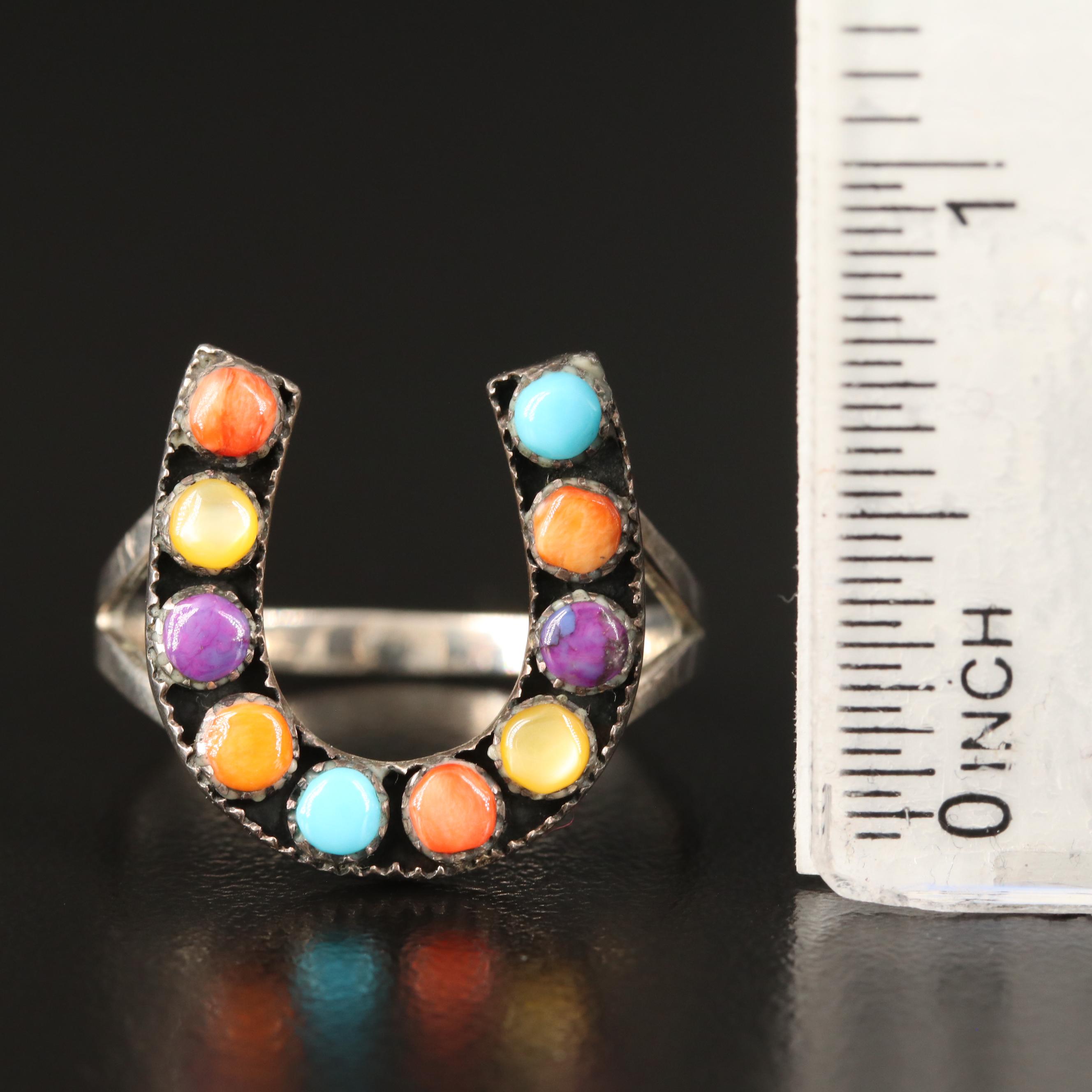 Sterling Band and Ring Including Spiny Oyster, Coral, Mother of Pearl and More