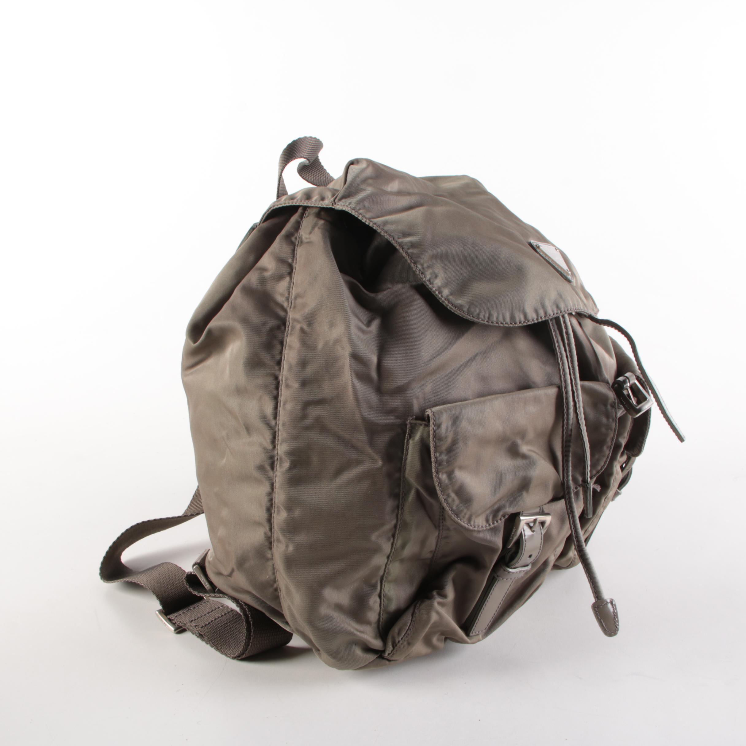 Prada Olive Green Tessuto Nylon Leather Trimmed Backpack