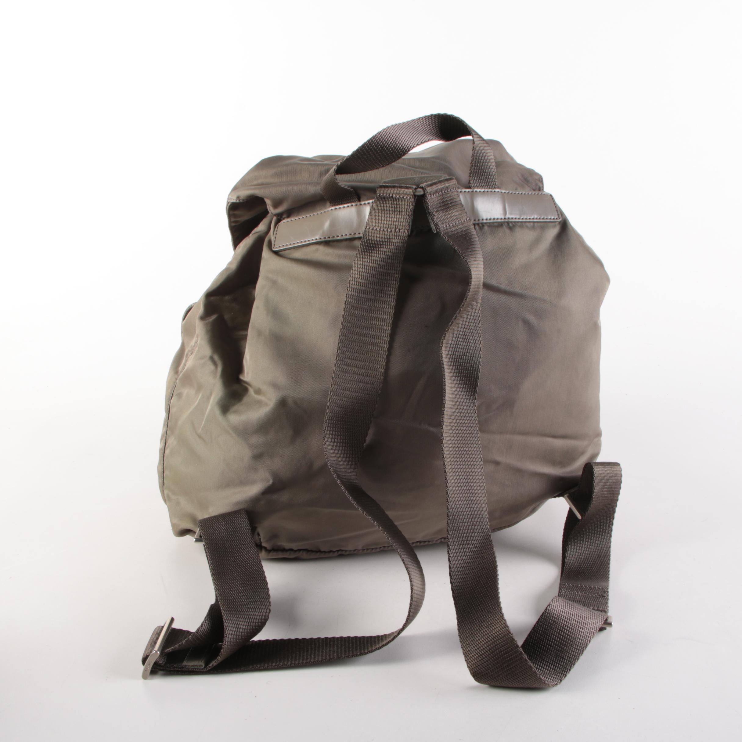 Prada Olive Green Tessuto Nylon Leather Trimmed Backpack