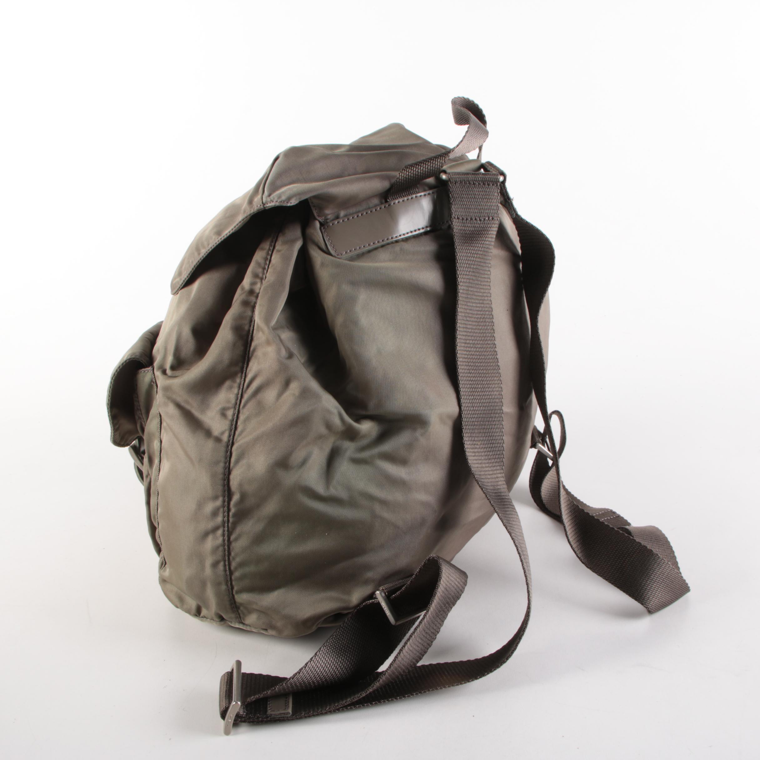 Prada Olive Green Tessuto Nylon Leather Trimmed Backpack