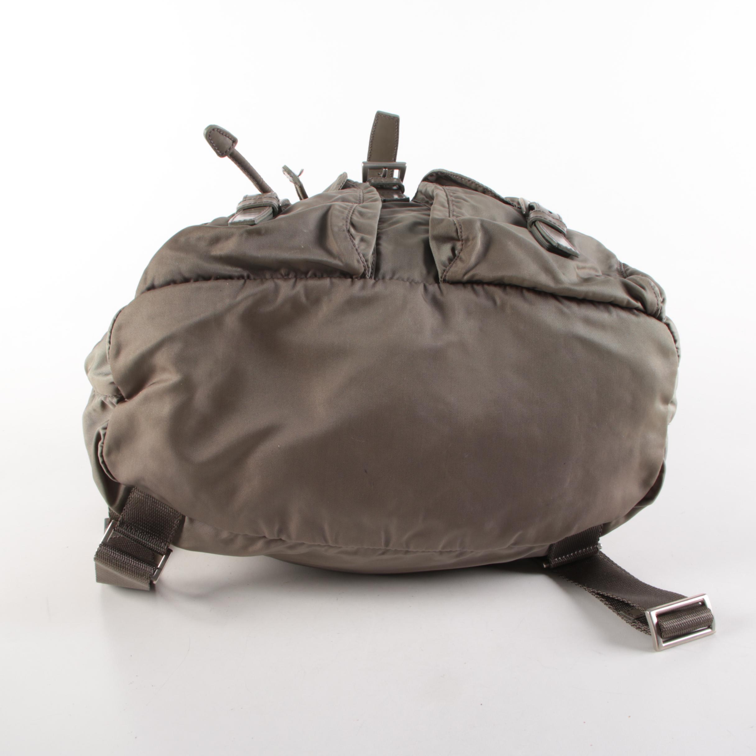 Prada Olive Green Tessuto Nylon Leather Trimmed Backpack