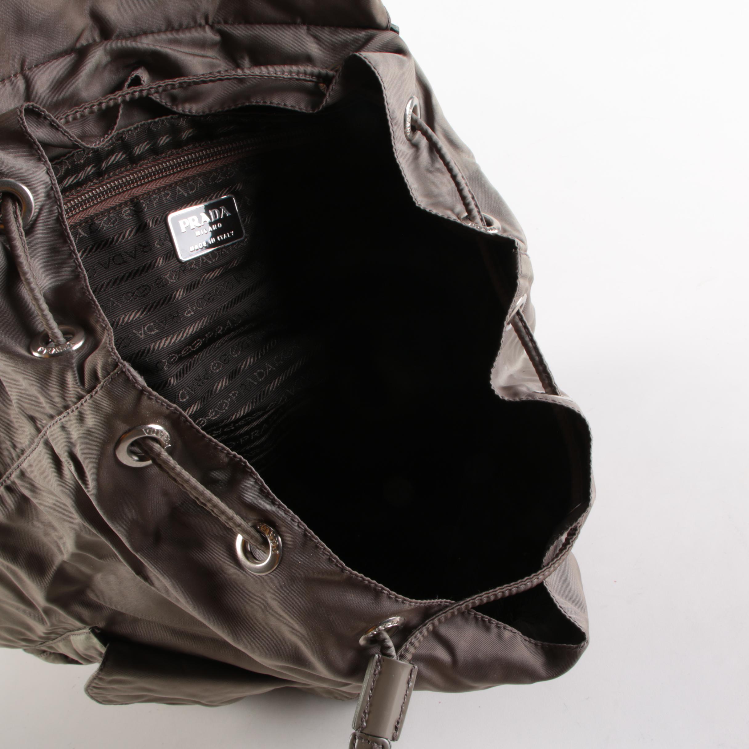 Prada Olive Green Tessuto Nylon Leather Trimmed Backpack