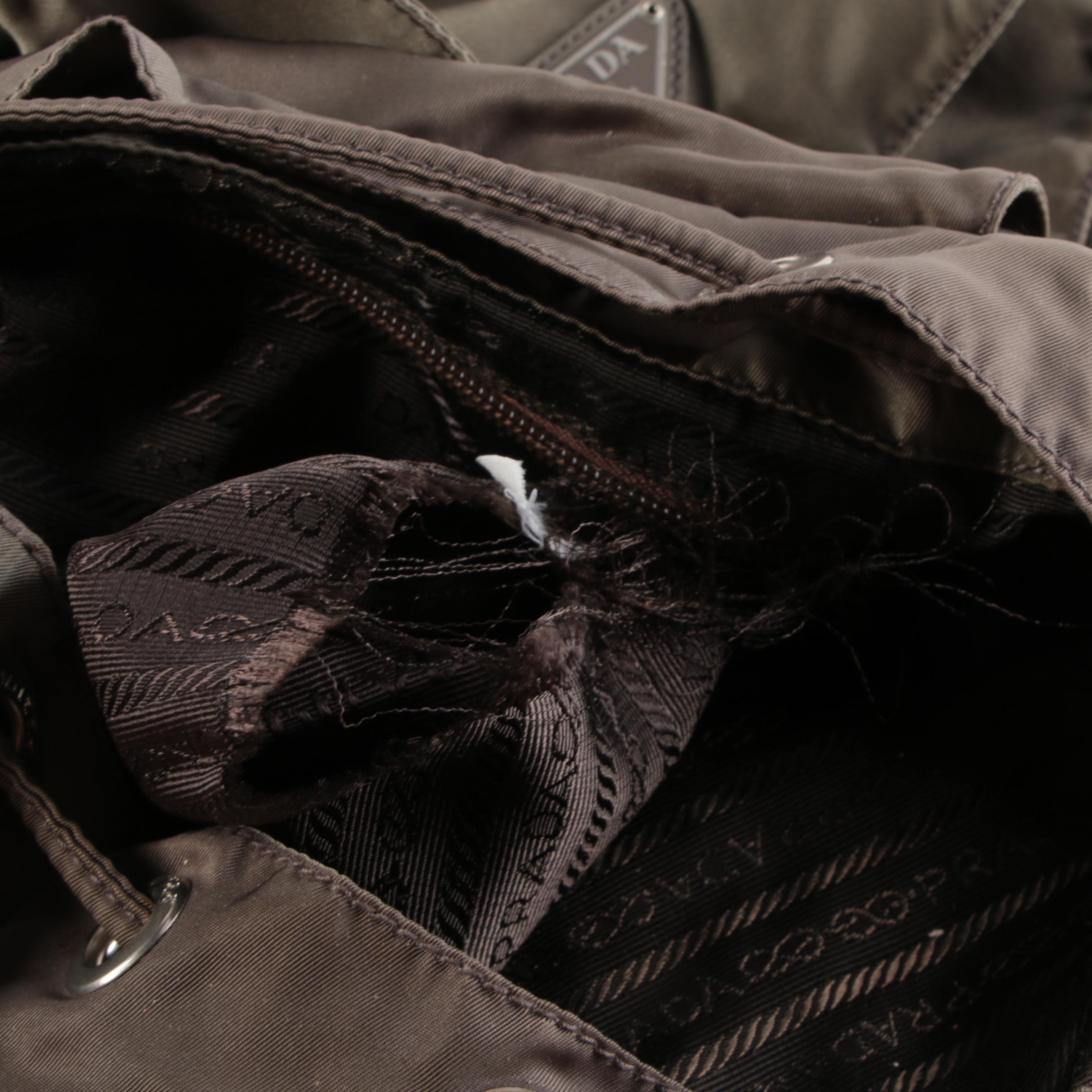 Prada Olive Green Tessuto Nylon Leather Trimmed Backpack