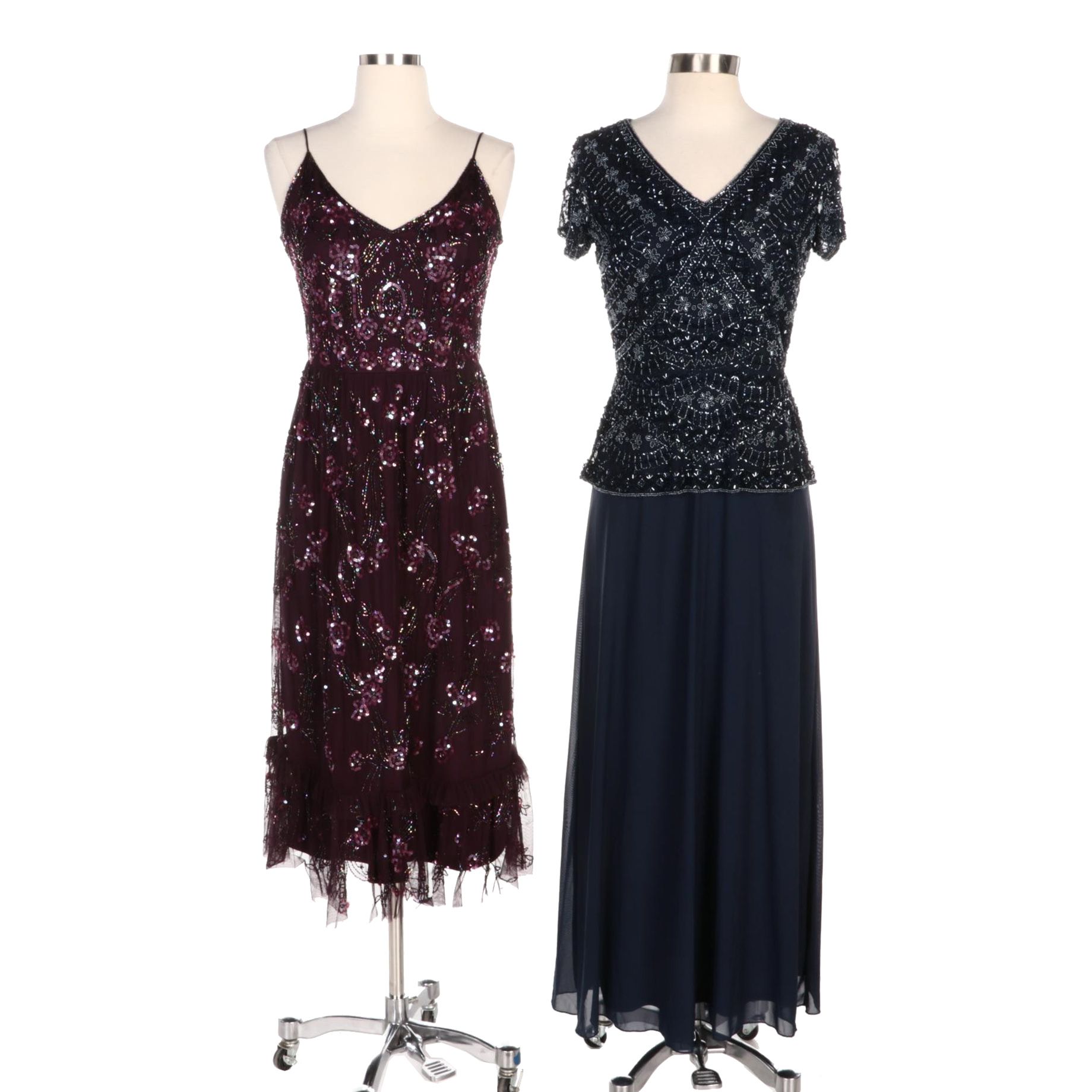 Adrianna Papell and Pisarro Nights Beaded and Sequined Evening Dresses