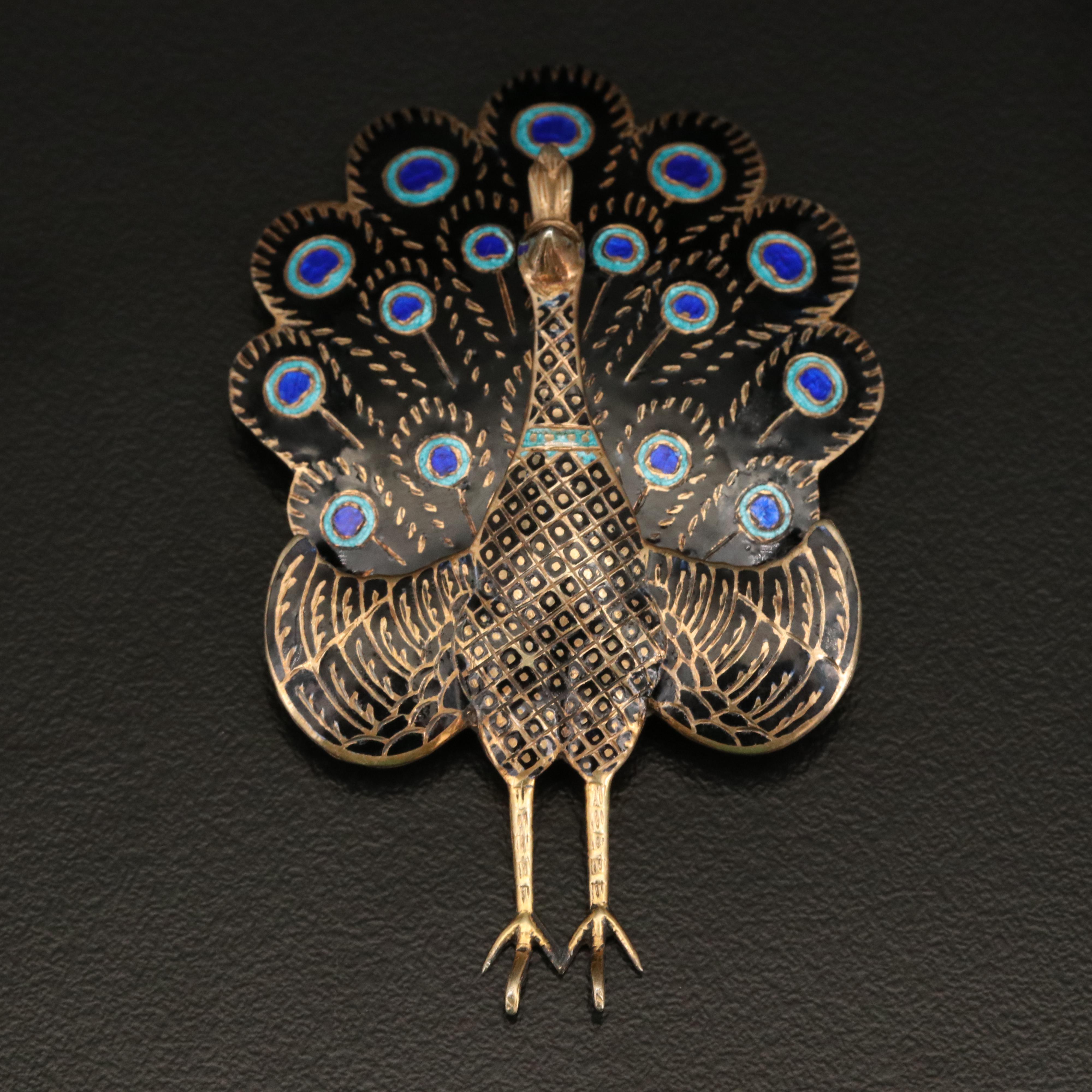 Southeast Asian Sterling Silver Articulated Peacock Brooch