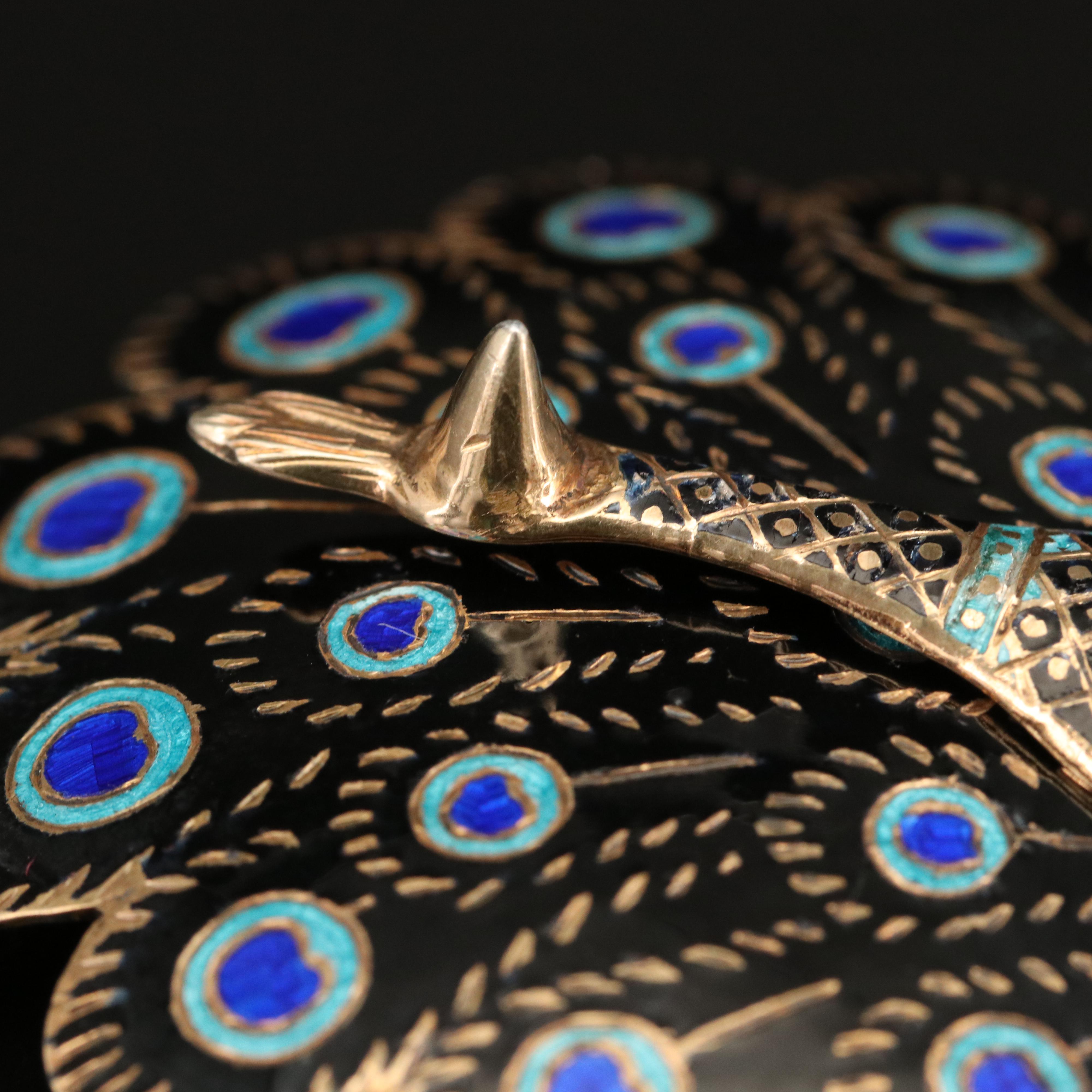 Southeast Asian Sterling Silver Articulated Peacock Brooch