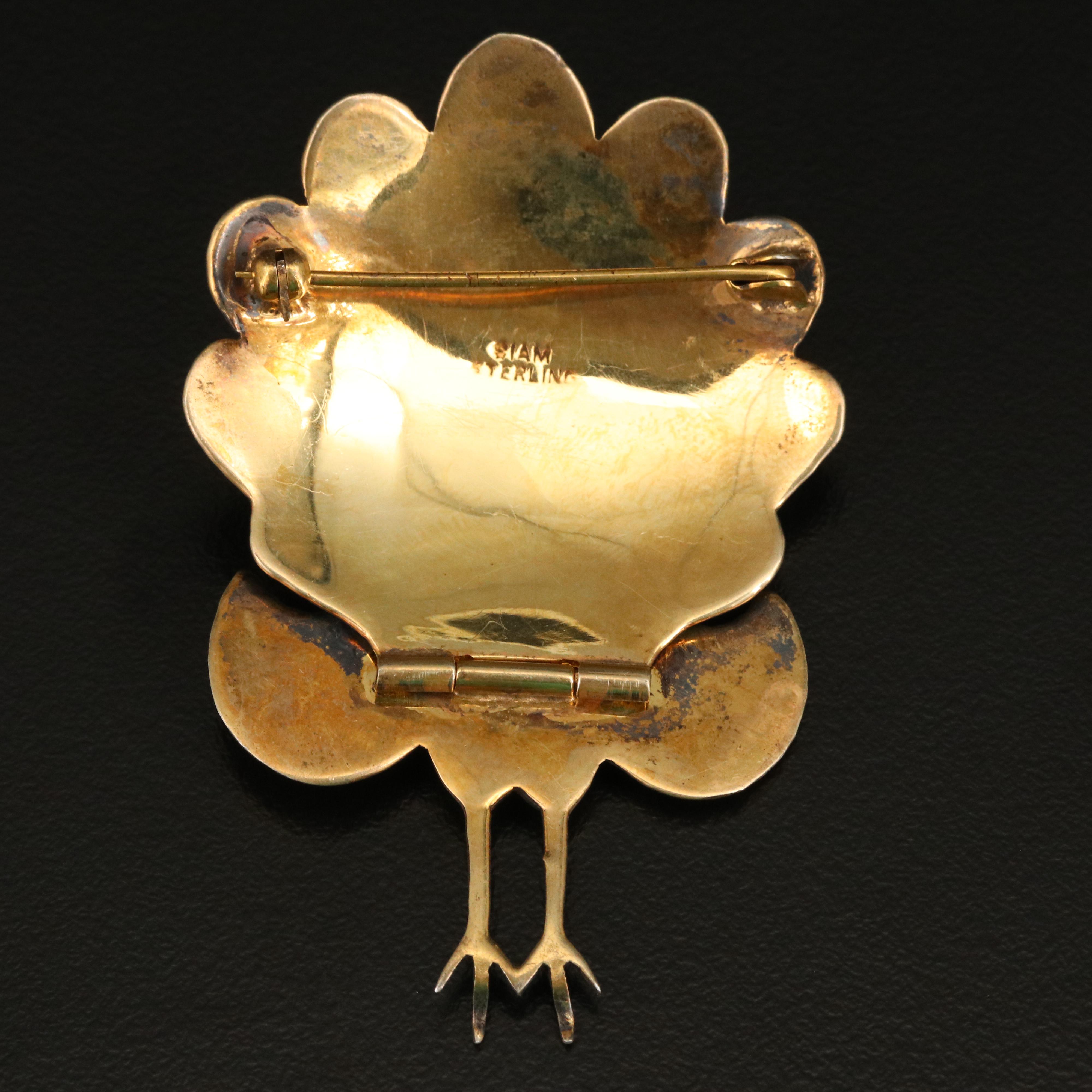 Southeast Asian Sterling Silver Articulated Peacock Brooch