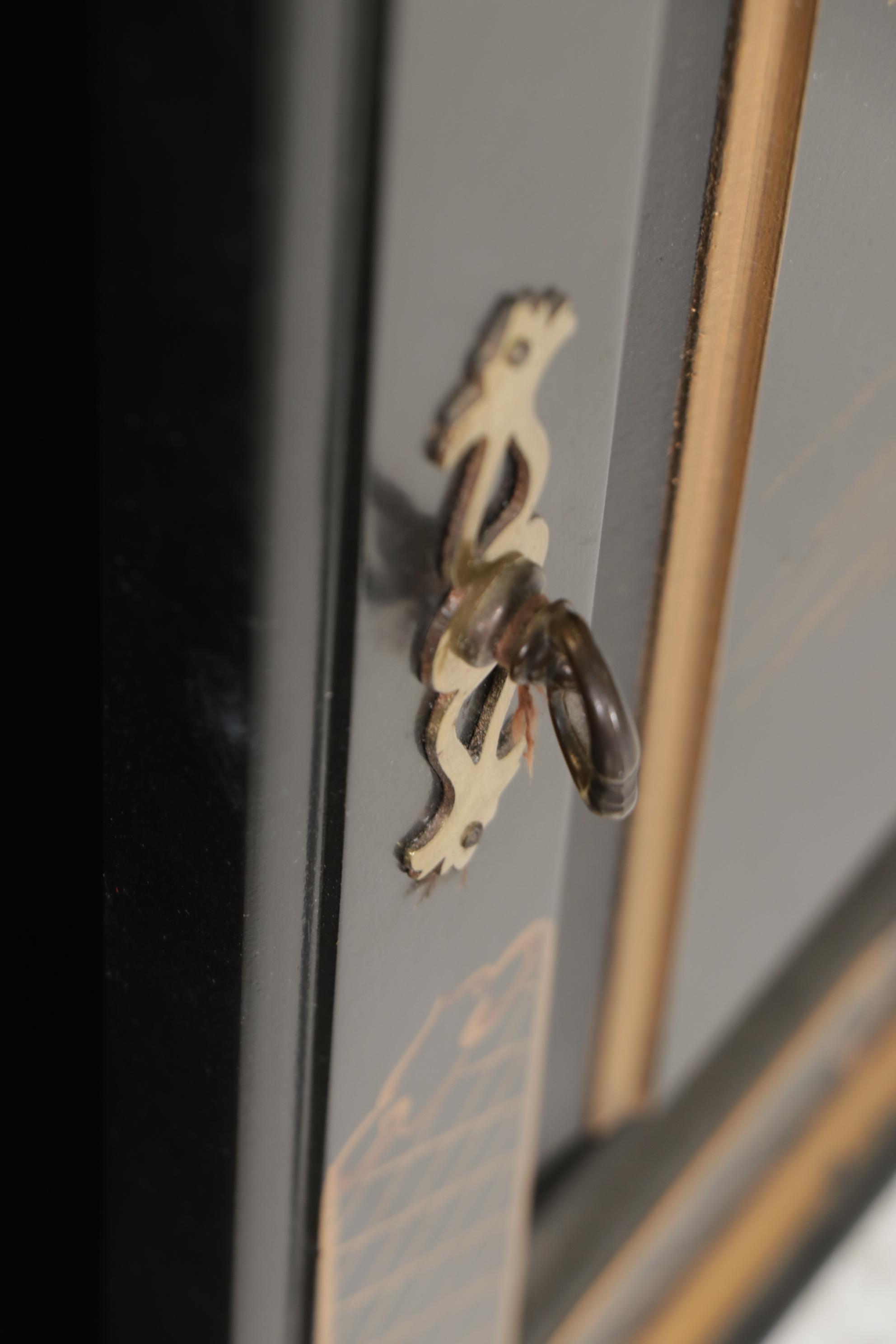 Chinoiserie-Decorated Gilt and Black-Lacquered Breakfront China Cabinet