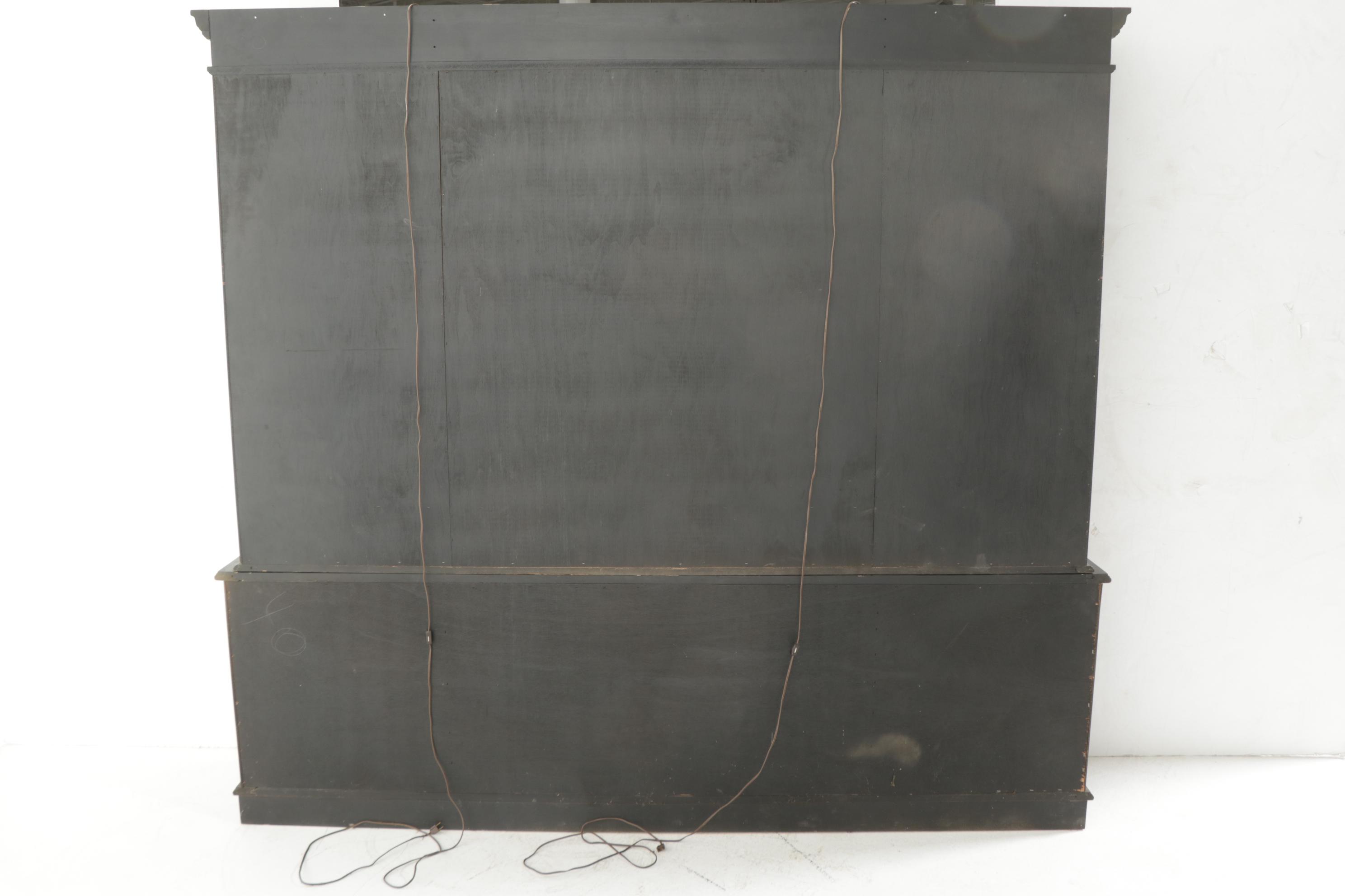 Chinoiserie-Decorated Gilt and Black-Lacquered Breakfront China Cabinet