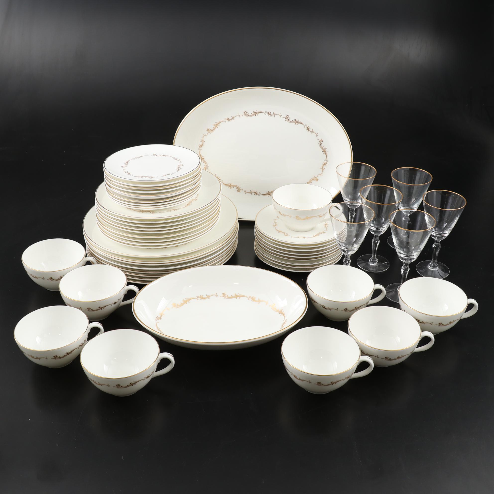 Royal Doulton "French Provincial" Bone China Dinnerware with Libby Wine Glasses