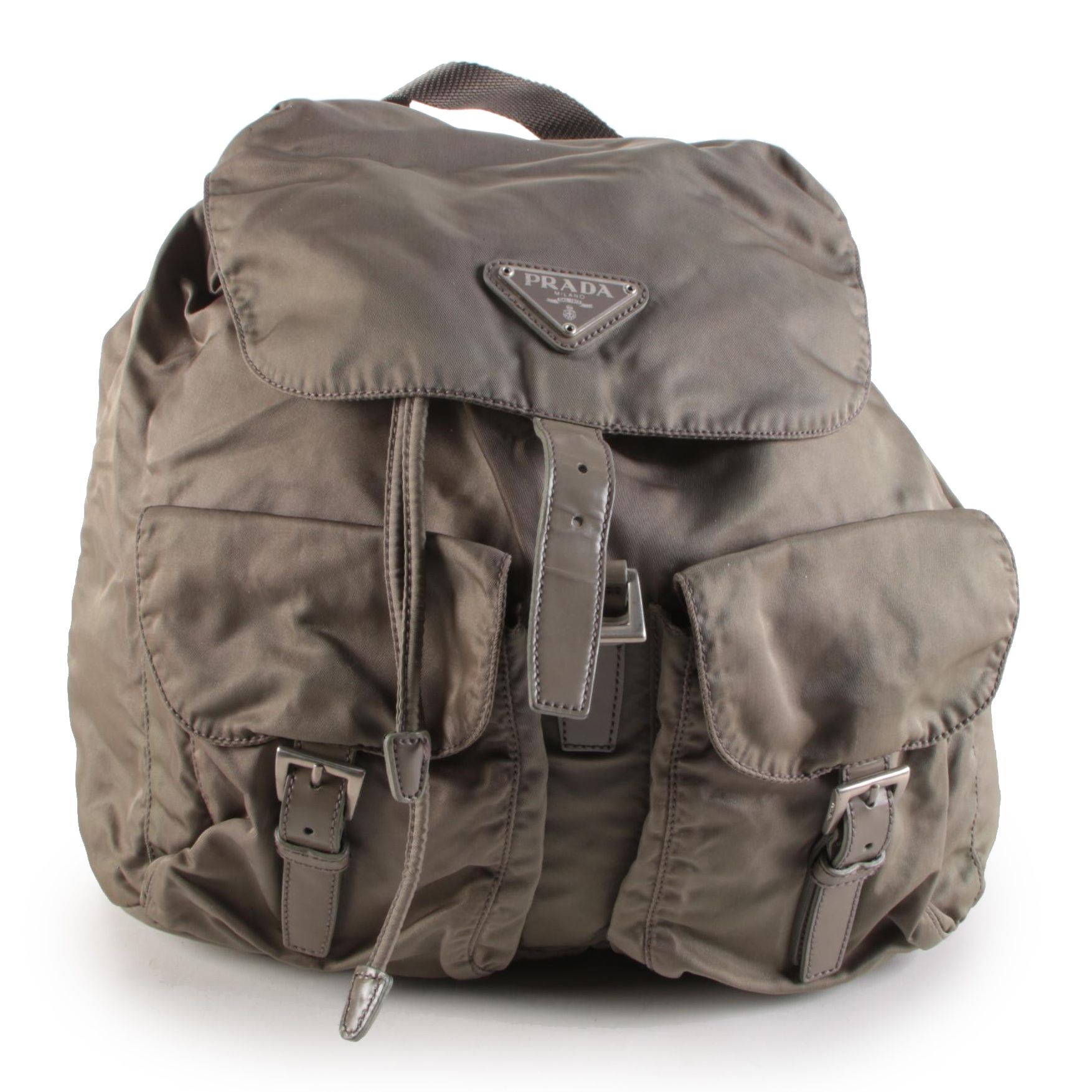 Prada Olive Green Tessuto Nylon Leather Trimmed Backpack