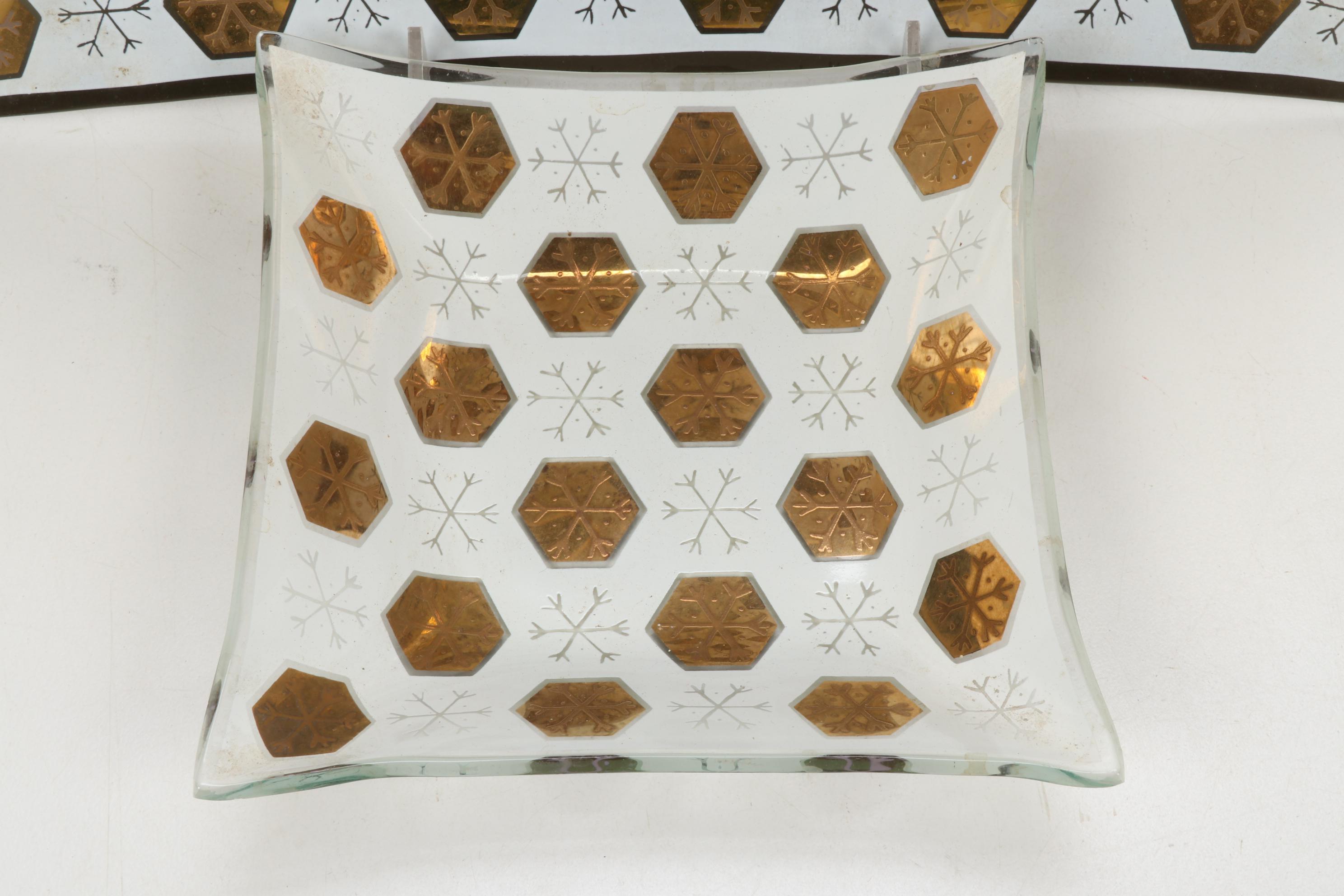 Fred Press Black and Gold Single Old Fashioned Glasses and Smoke Glass Trays